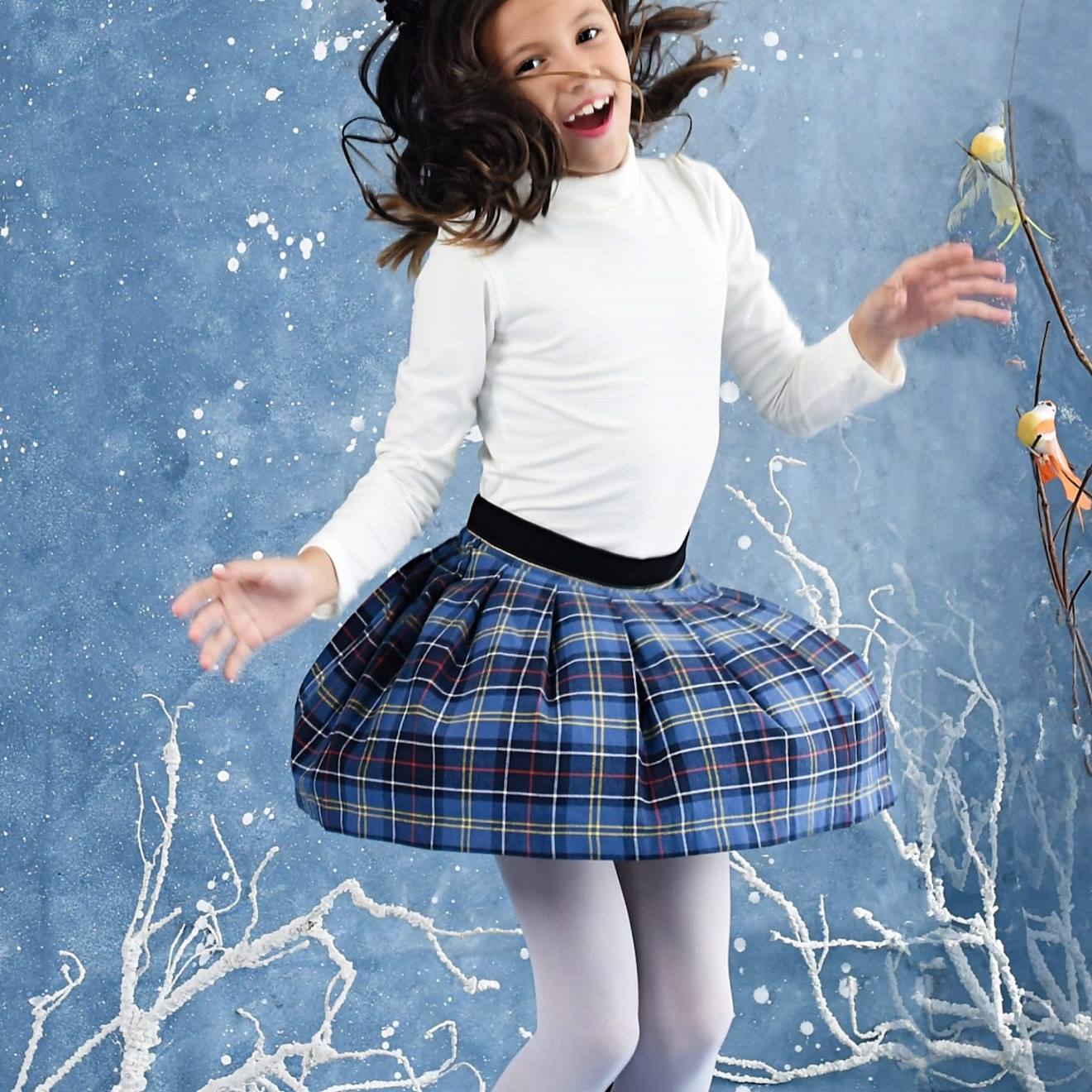 Jupe Plissée Carreaux Tartan London Bleu Jaune