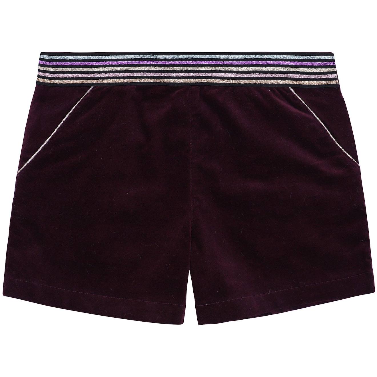 Short Hiver Velours Ceinture À Paillettes Poupette Bordeaux Prune