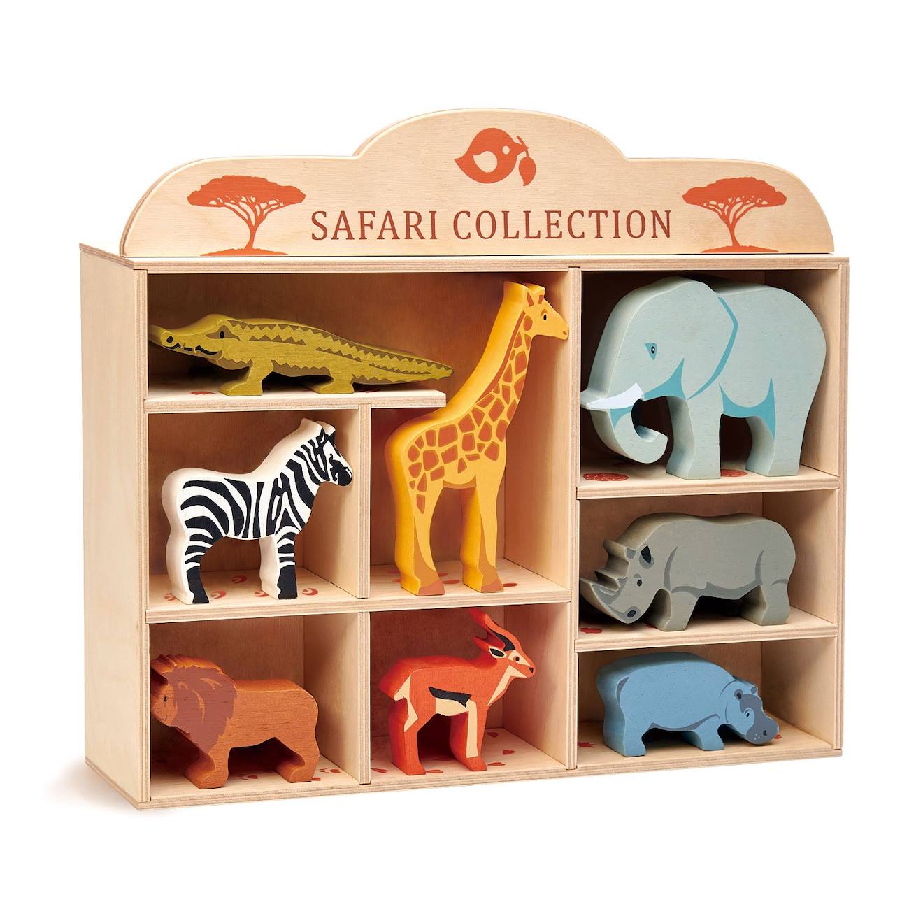 Set Animaux En Bois Safari Beige