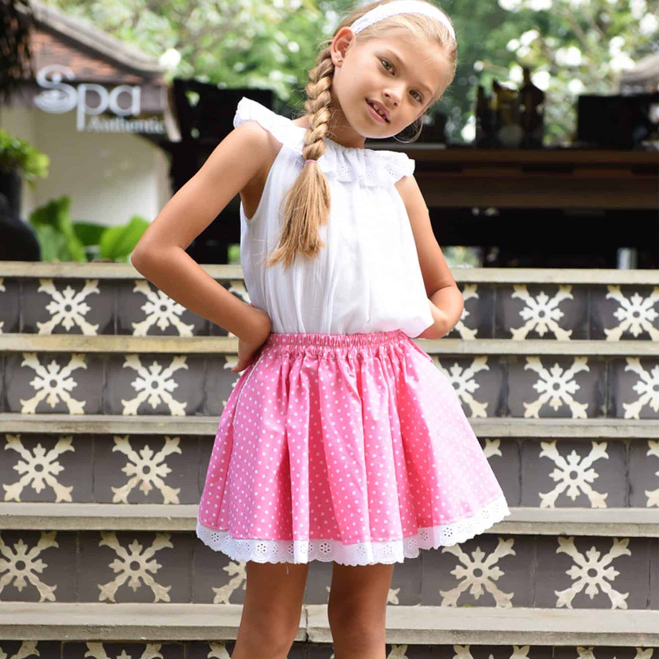 Jupe Qui Tourne À Pois Cancan Rose Saumon