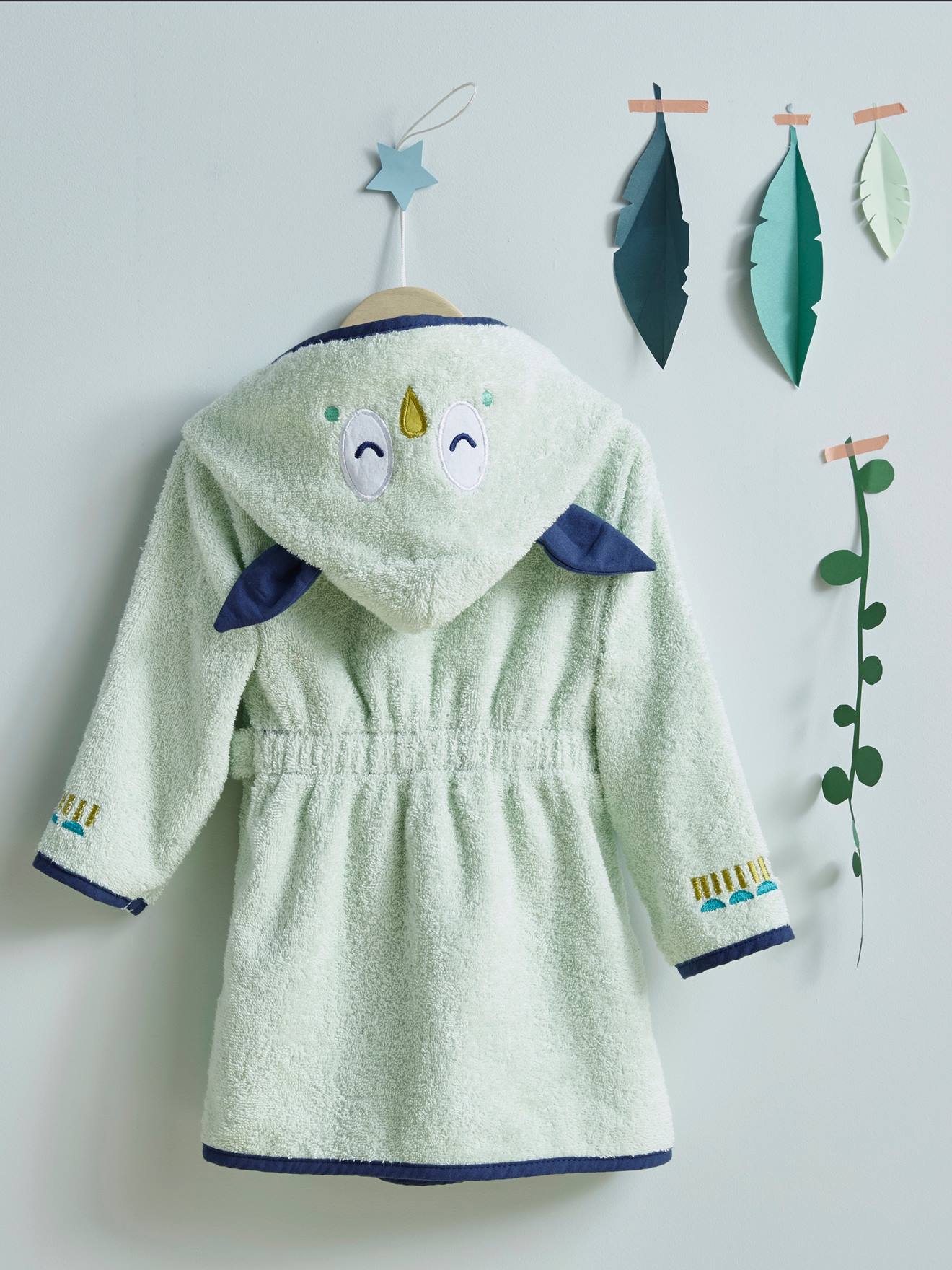 Peignoir De Bain Bebe Personnalisable Hibou Oeko Tex Vert Pale Vertbaudet