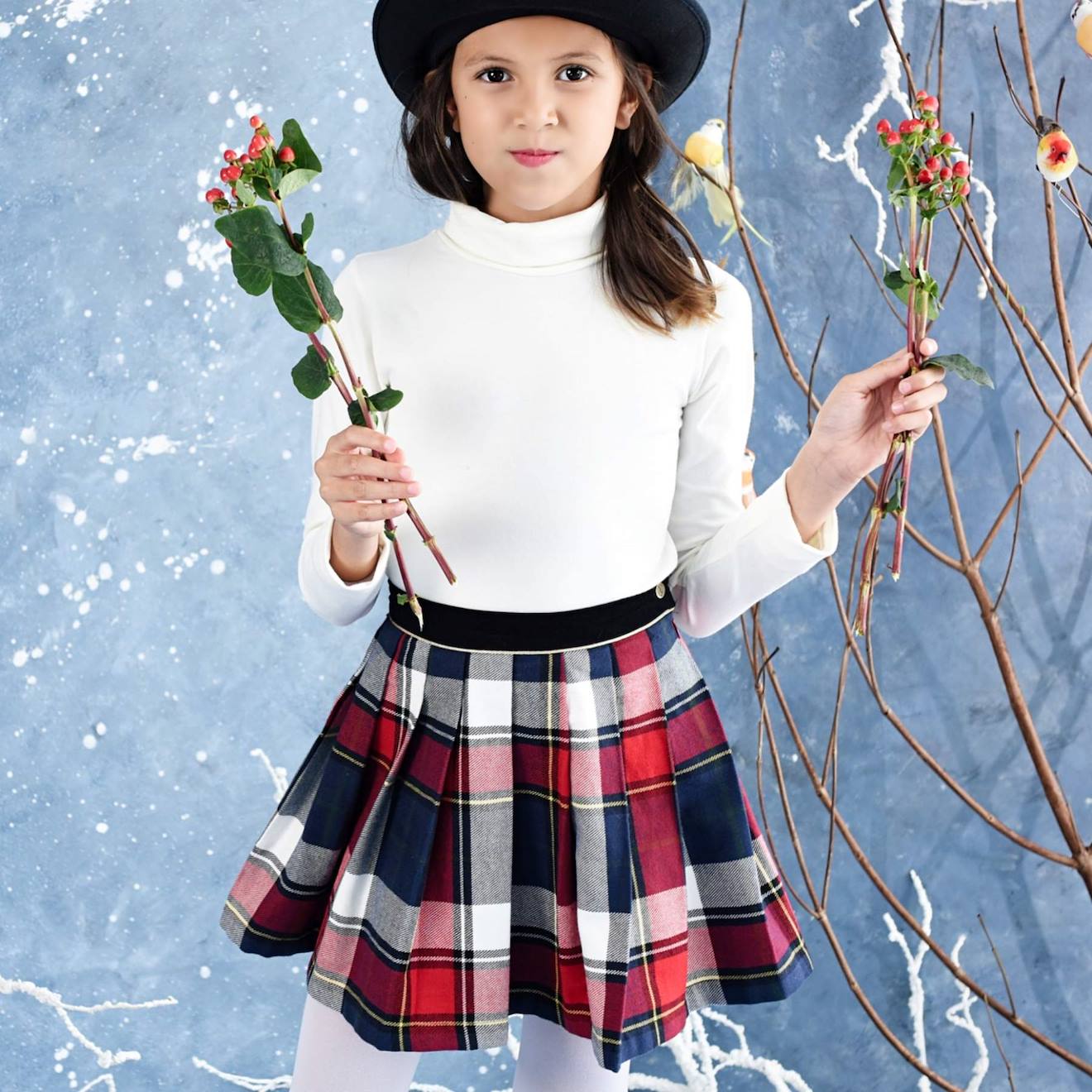 Jupe Plissée Carreaux Tartan London Bleu Marine Rouge