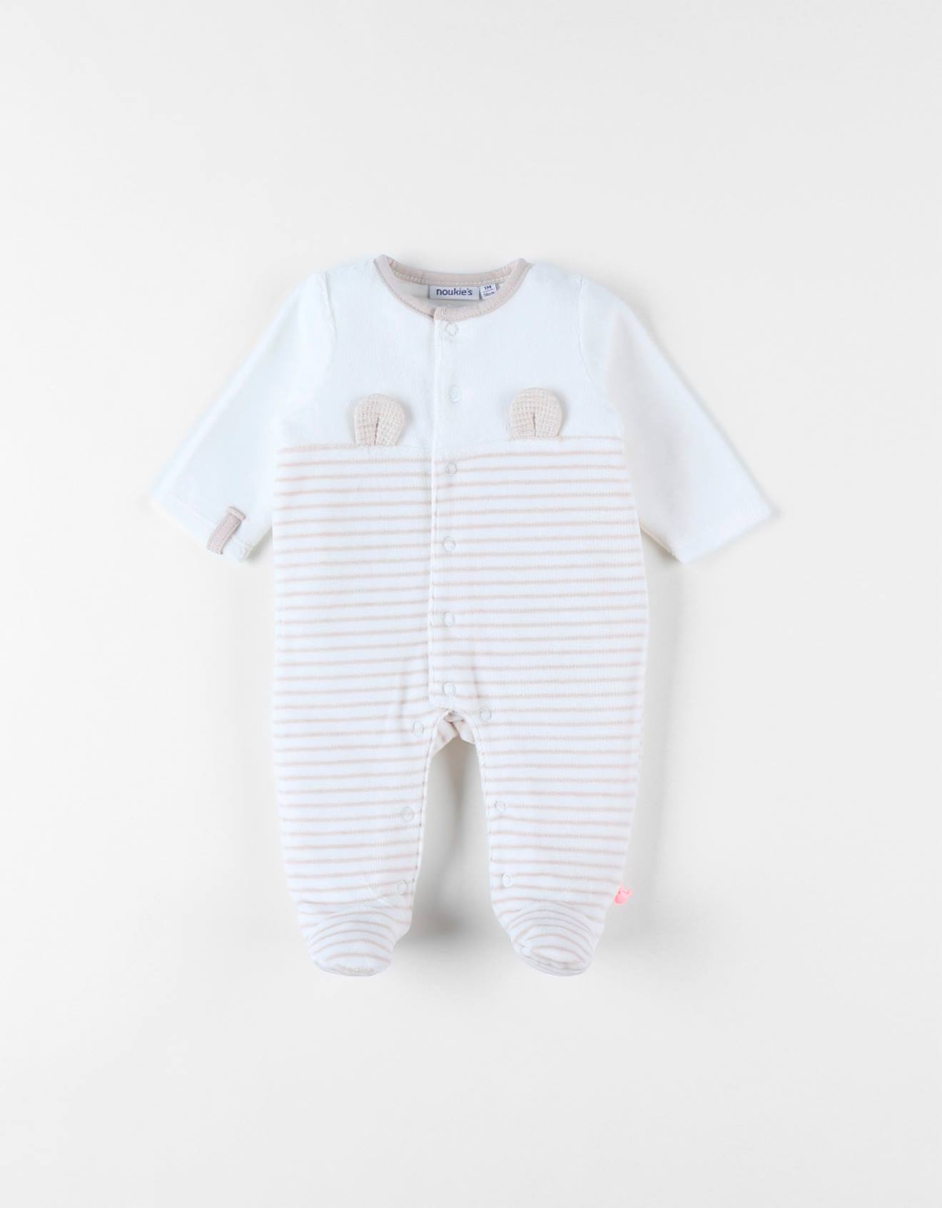 Pyjama 1 Pièce Rayé En Velours Ecru