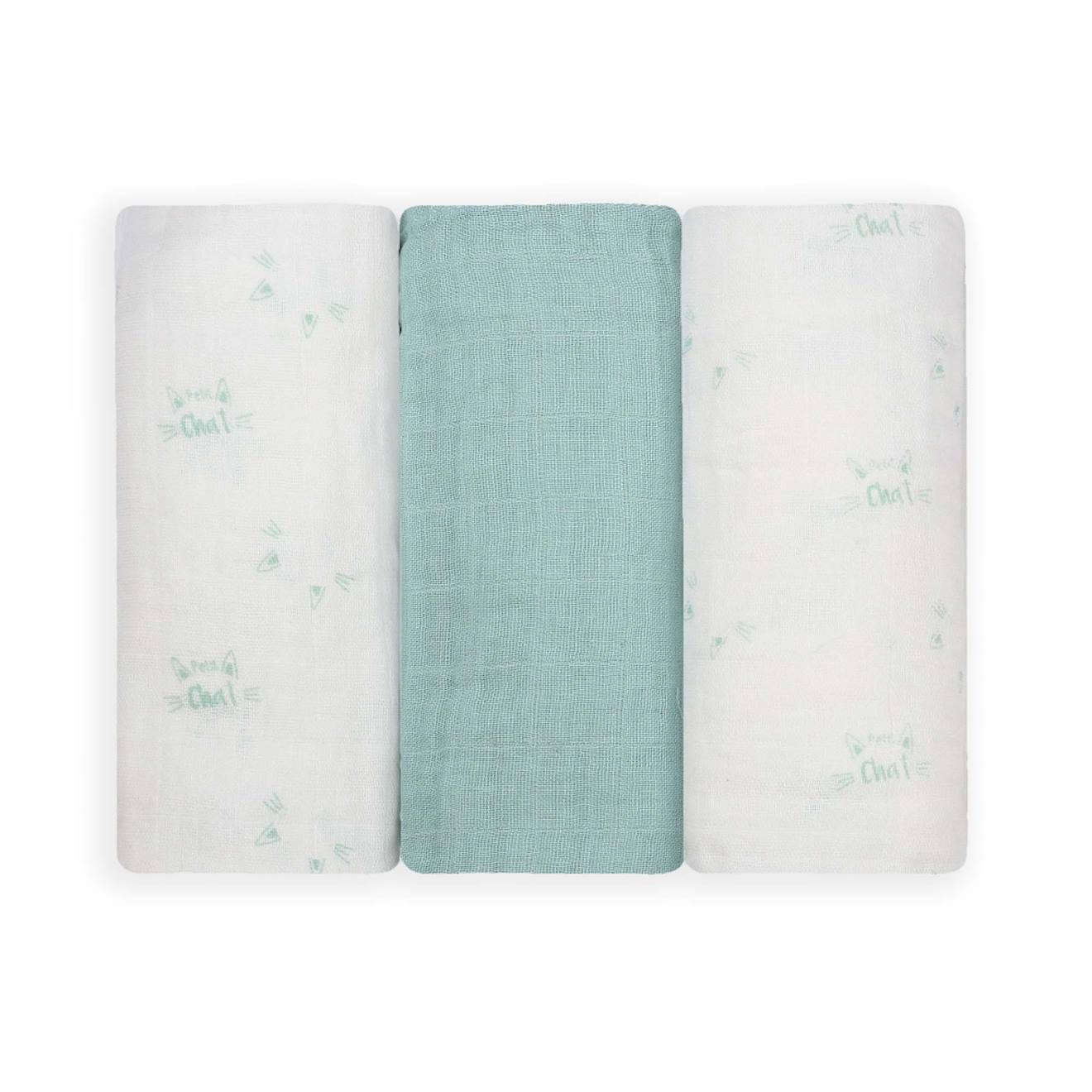 Lot De 3 Langes Bébé Motif Chats Vert
