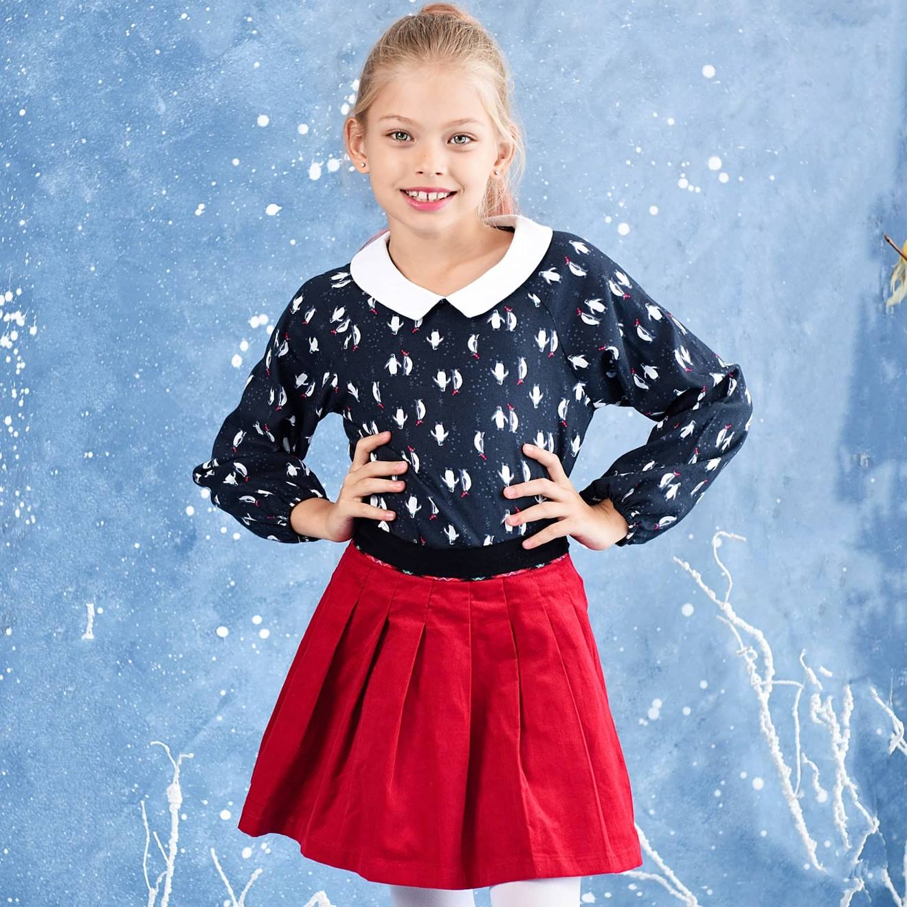 Jupe Plissée Noël Velours London Rouge