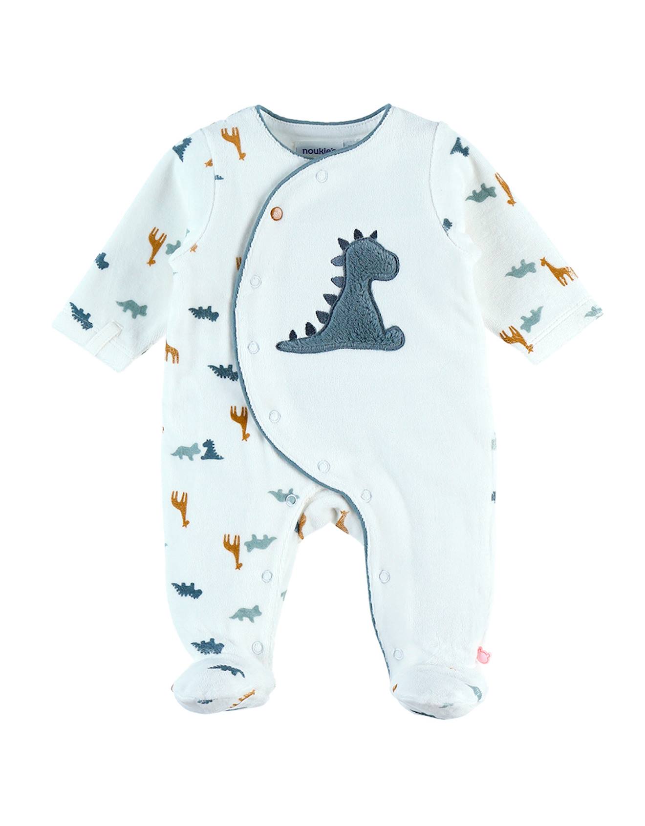 Pyjama Dinosaure En Velours Blanc