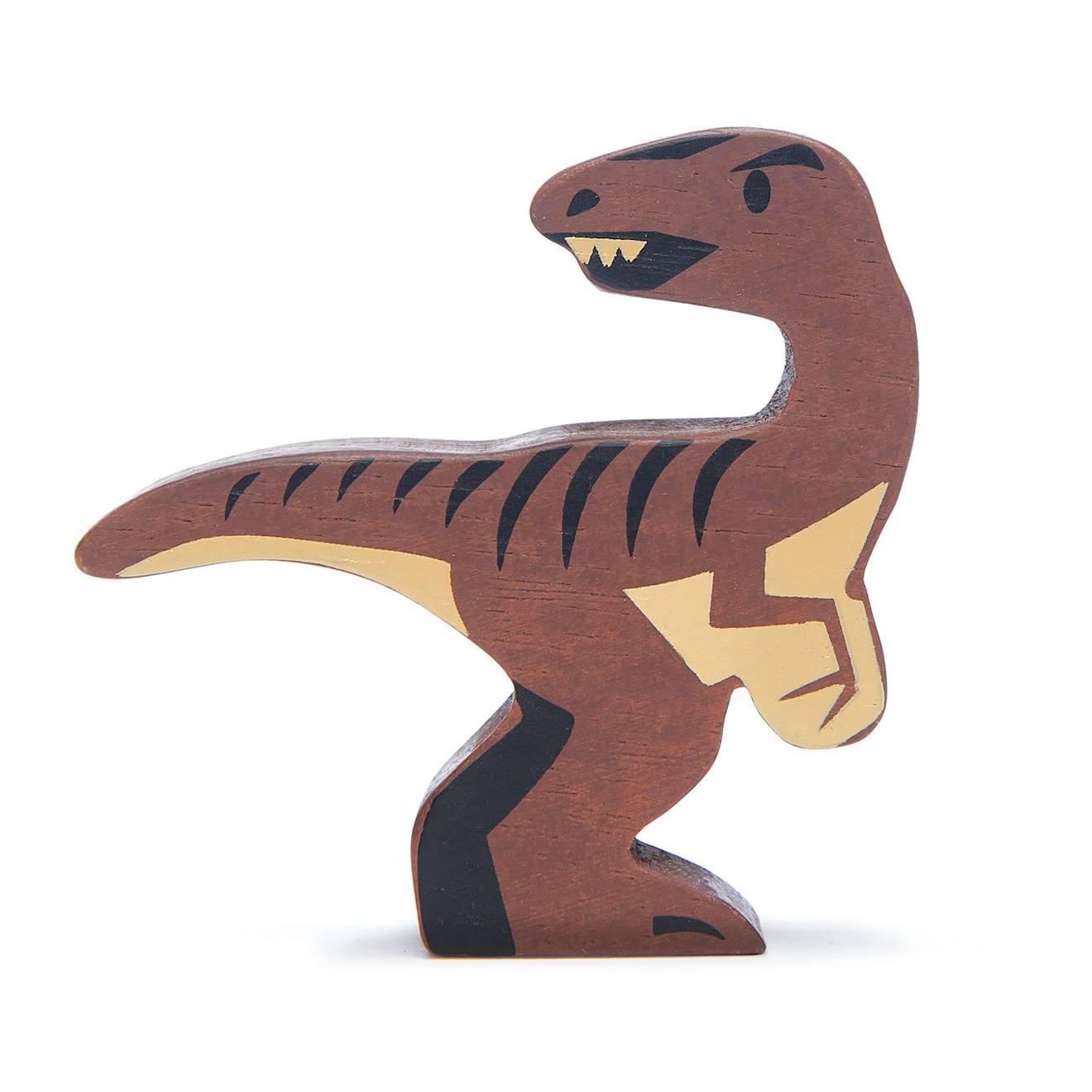 Figurine Vélociraptor En Bois Marron