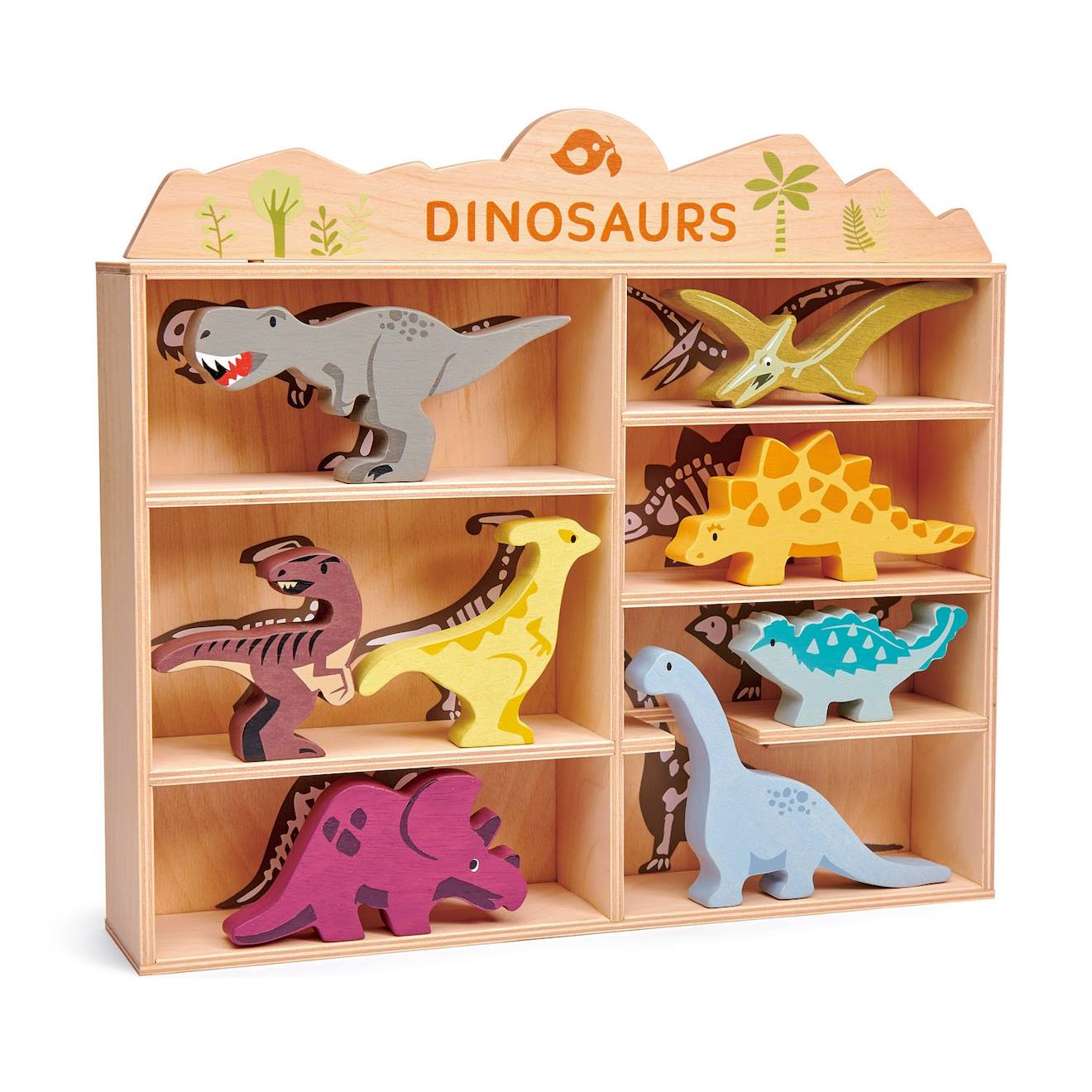 Set Animaux En Bois Dinosaures Beige