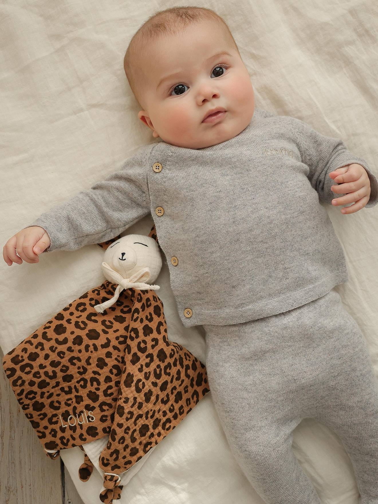 Ensemble naissance pull pantalon laine et cachemire personnalisable gris chiné (Envie De Fraise) - Image 2