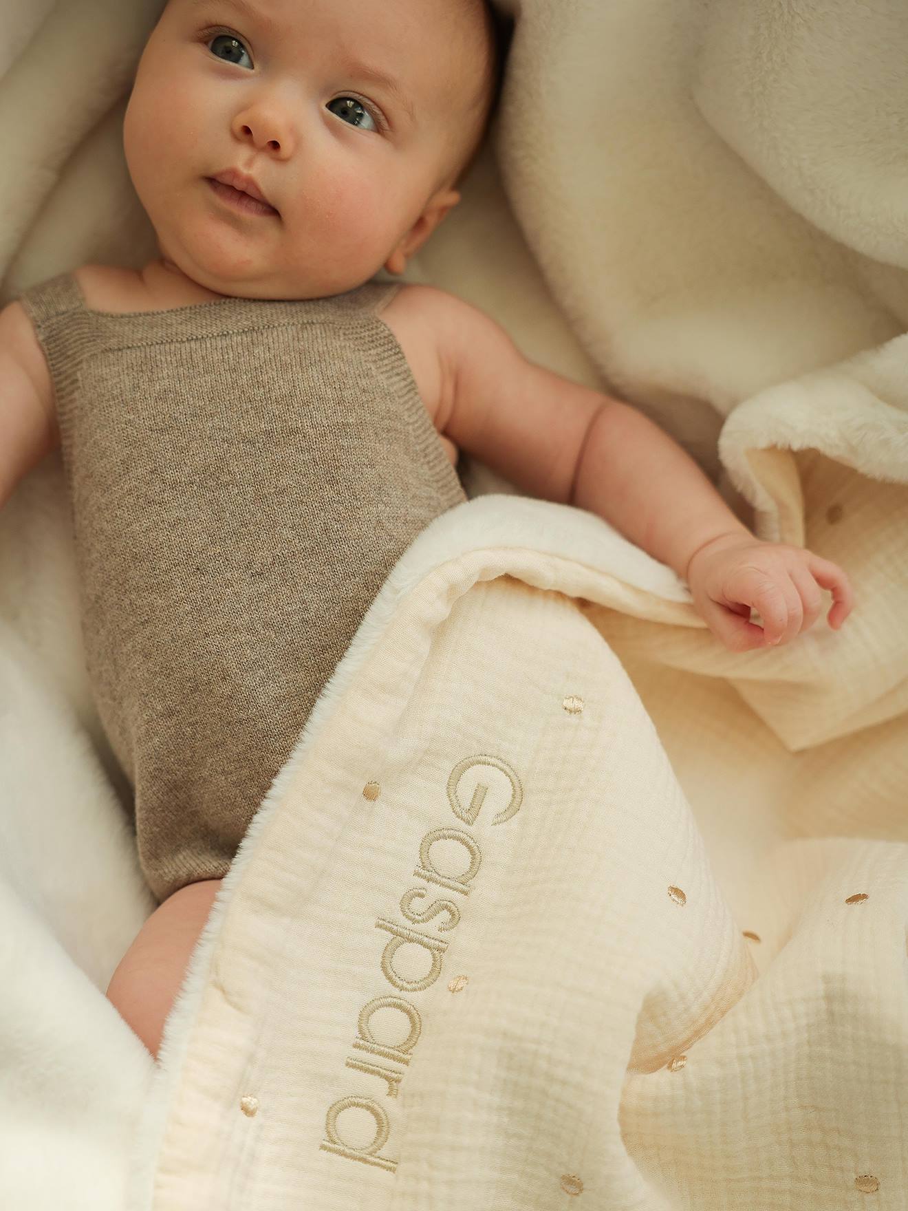 Couverture naissance en gaze de coton personnalisable écru (Envie De Fraise) - Couverture