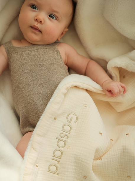 Envie De Fraise - Couverture naissance en gaze de coton personnalisable écru