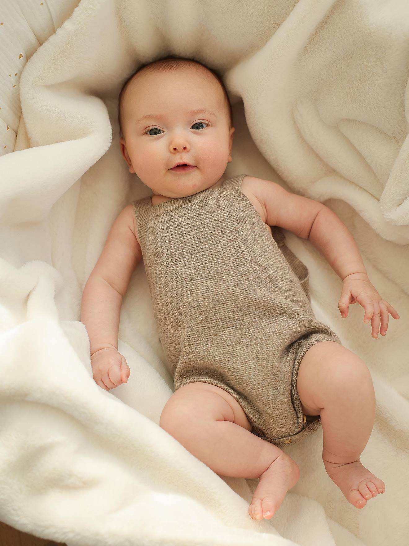 Barboteuse bébé laine et cachemire personnalisable beige chiné