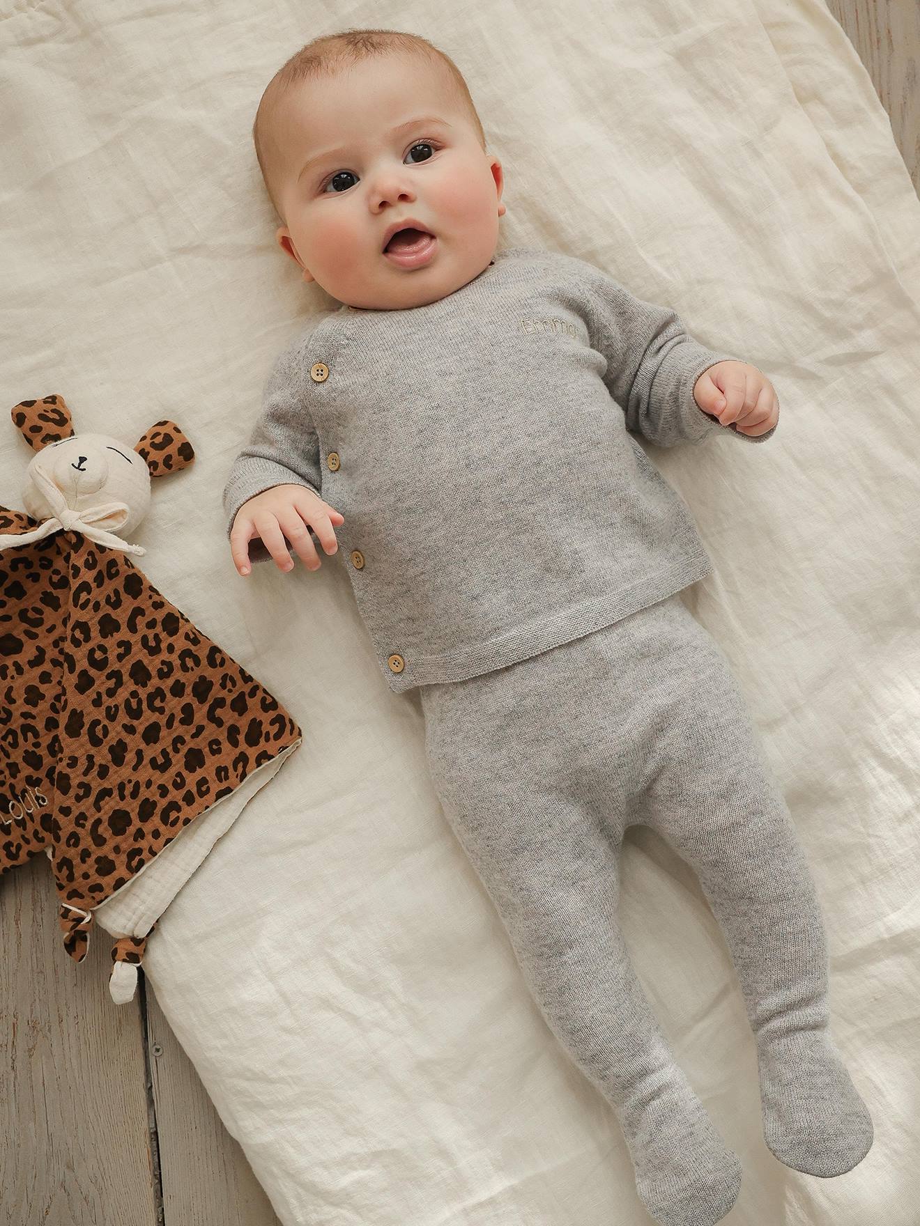 Ensemble laine et cachemire naissance personnalisable ENVIE DE FRAISE gris chiné