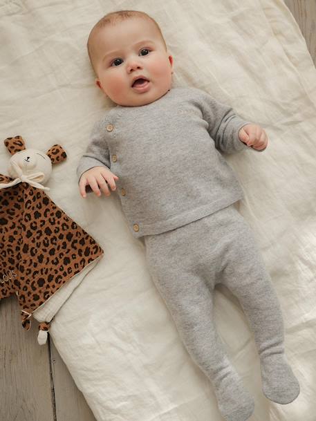 Envie De Fraise - Ensemble naissance pull pantalon laine et cachemire personnalisable gris chiné