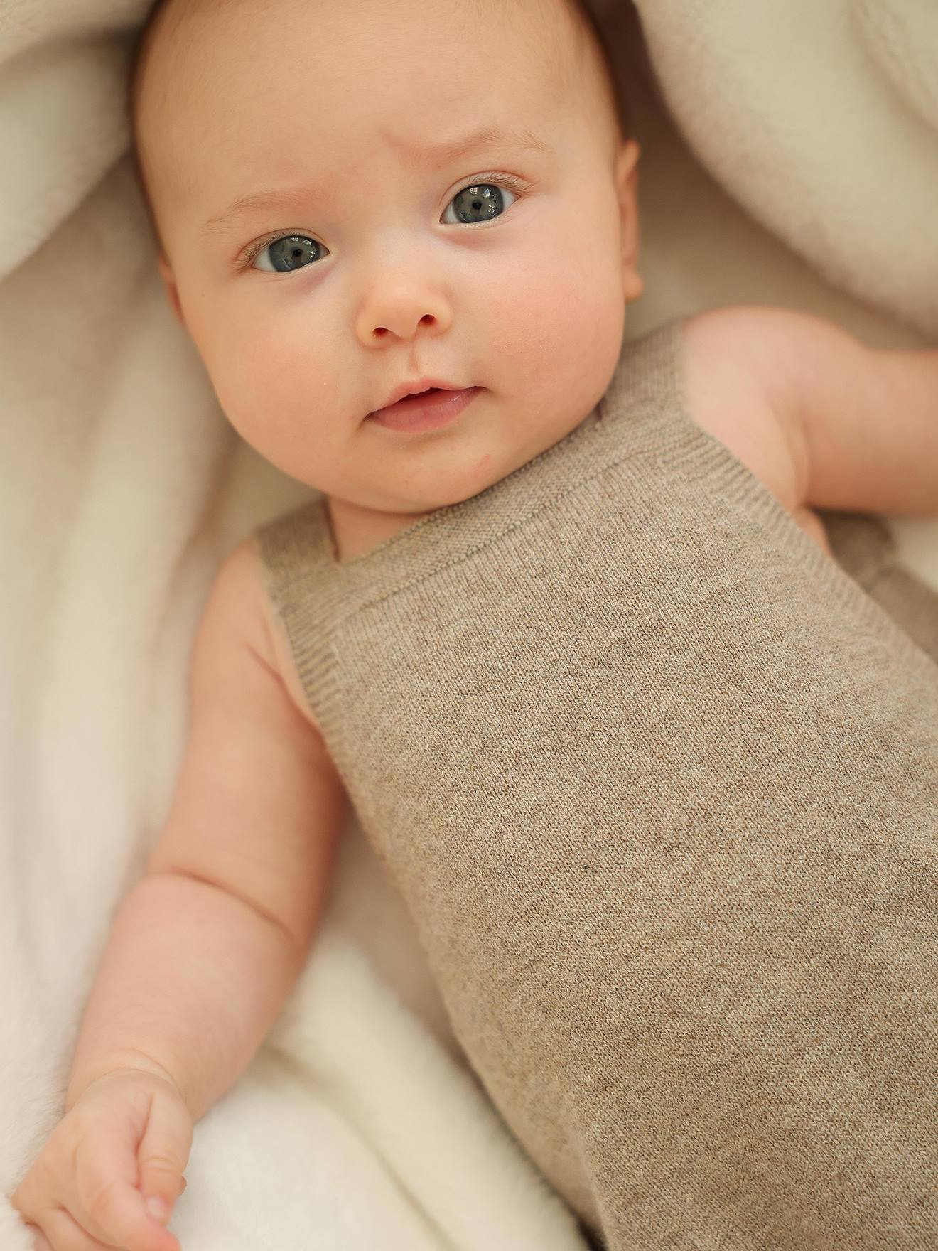 Barboteuse bébé laine et cachemire personnalisable beige chiné (Envie De Fraise) - Image 1