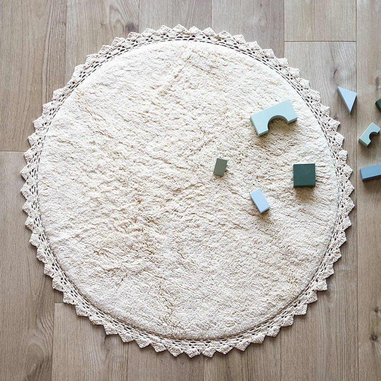 Nattiot - Tapis Rond Coton Lavable Finition Crochet Perla Ecru