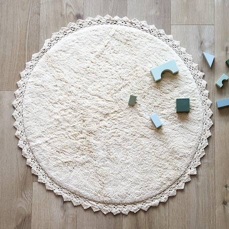 Nattiot - Tapis Rond Coton Lavable Finition Crochet Perla Ecru