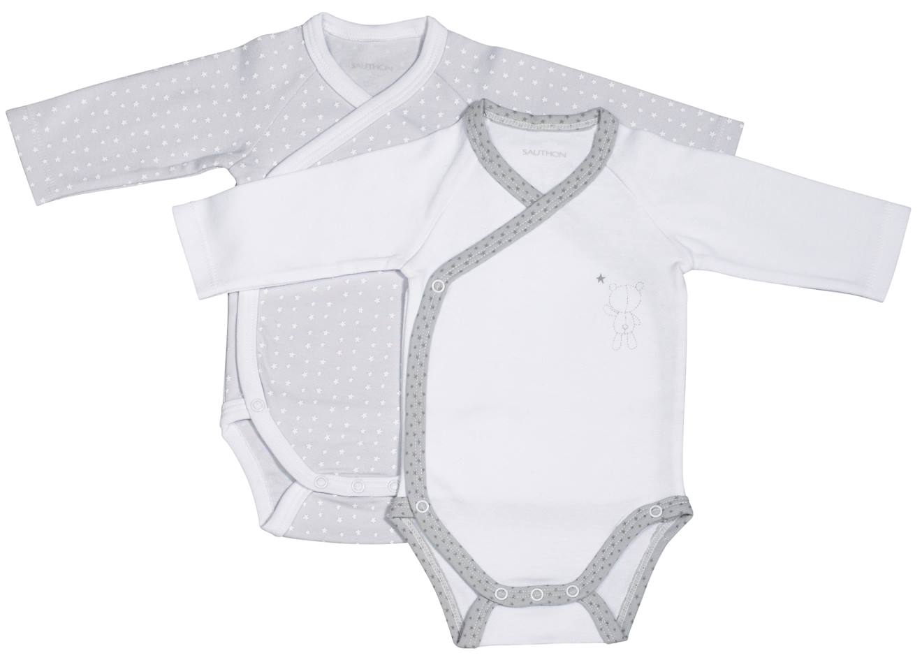 Bodies Bébé À Manches Longues Lot De 2 Blanc/gris