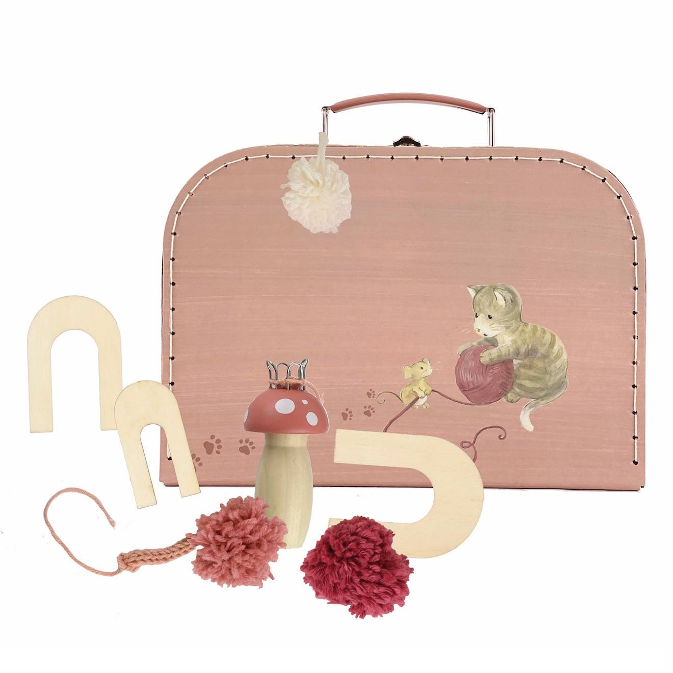 Kit De Laine - Pompons Et Tricotin Rose