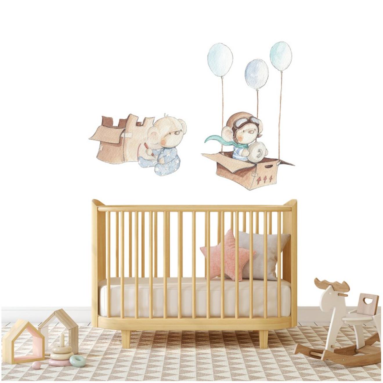 Sticker Mural Enfant Petits Oursons Multicolore