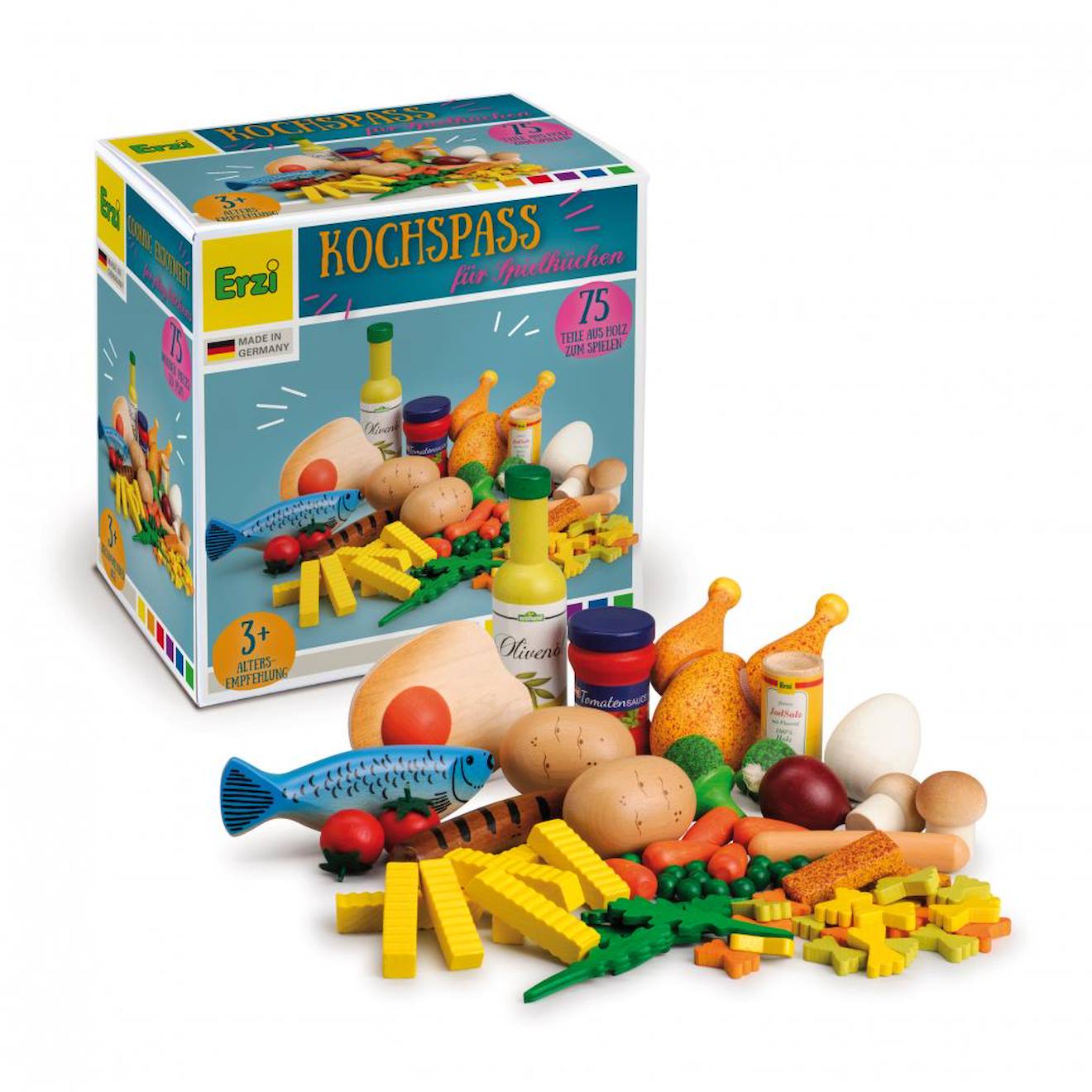 Set D'aliments En Bois 75 Pcs Bleu