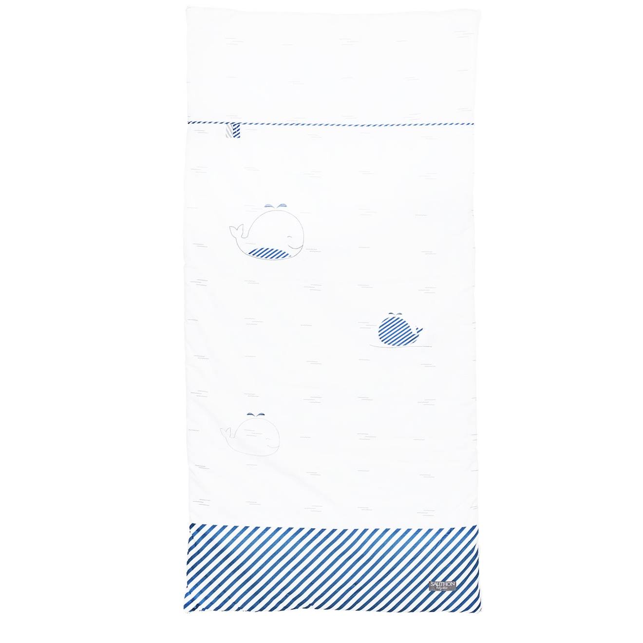 Edredon Lit En Coton - Blue Baleine Blanc/bleu