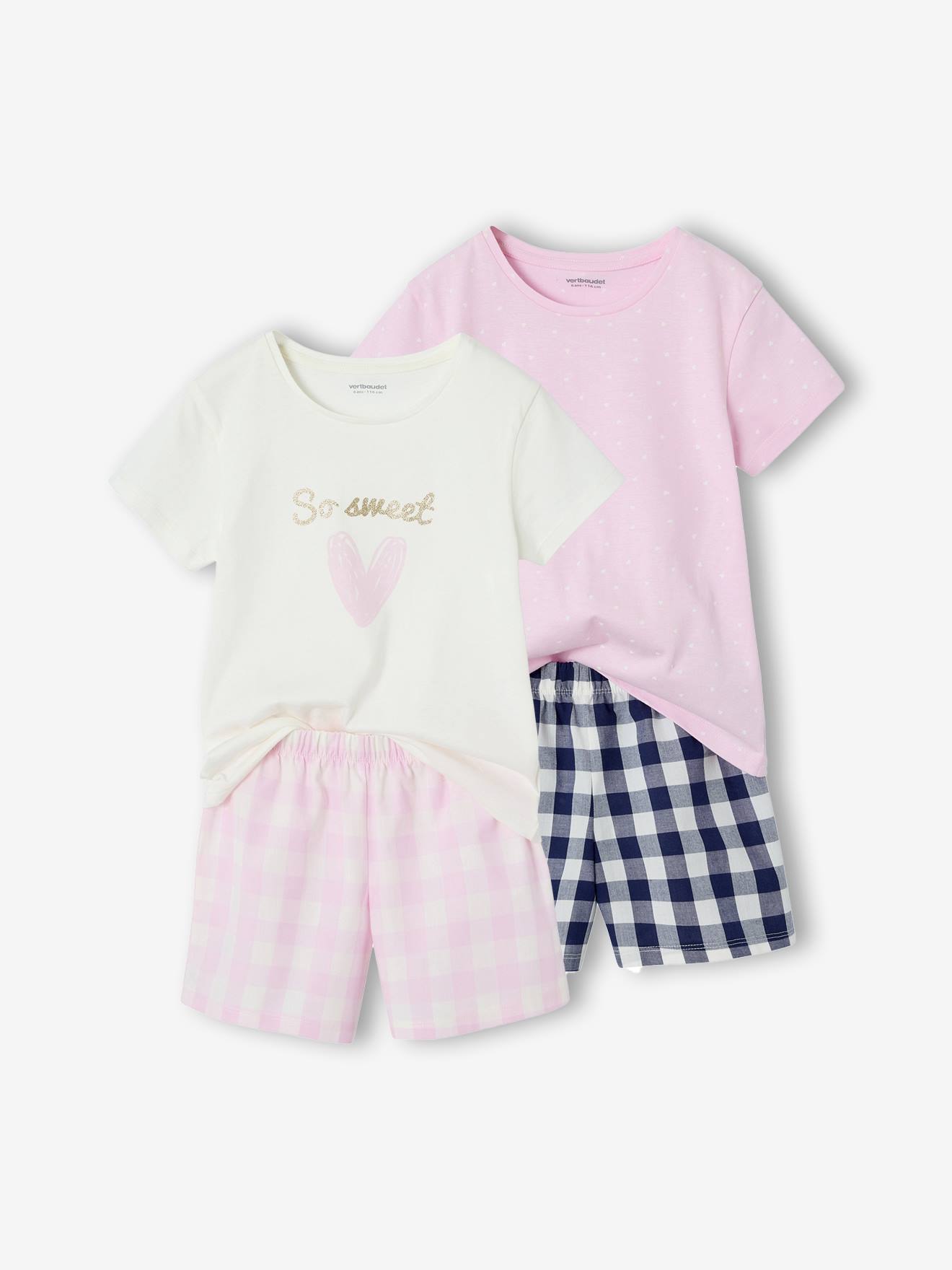 Lot de 2 pyjashorts en popeline fille mauve