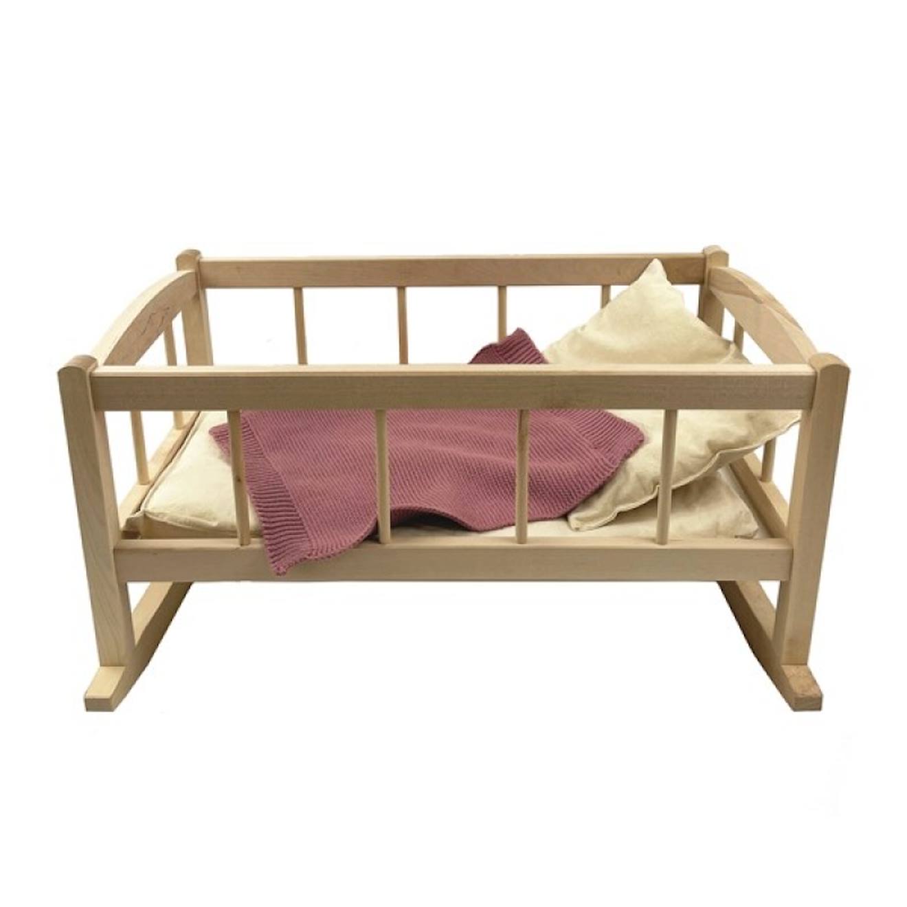 Berceau En Bois Avec Couverture Tricot Beige