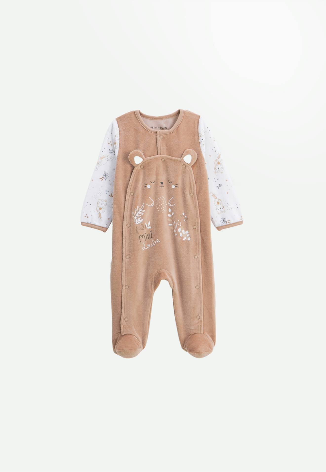 Pyjama Bébé En Velours Ouverture Pont Mini Loutre Beige