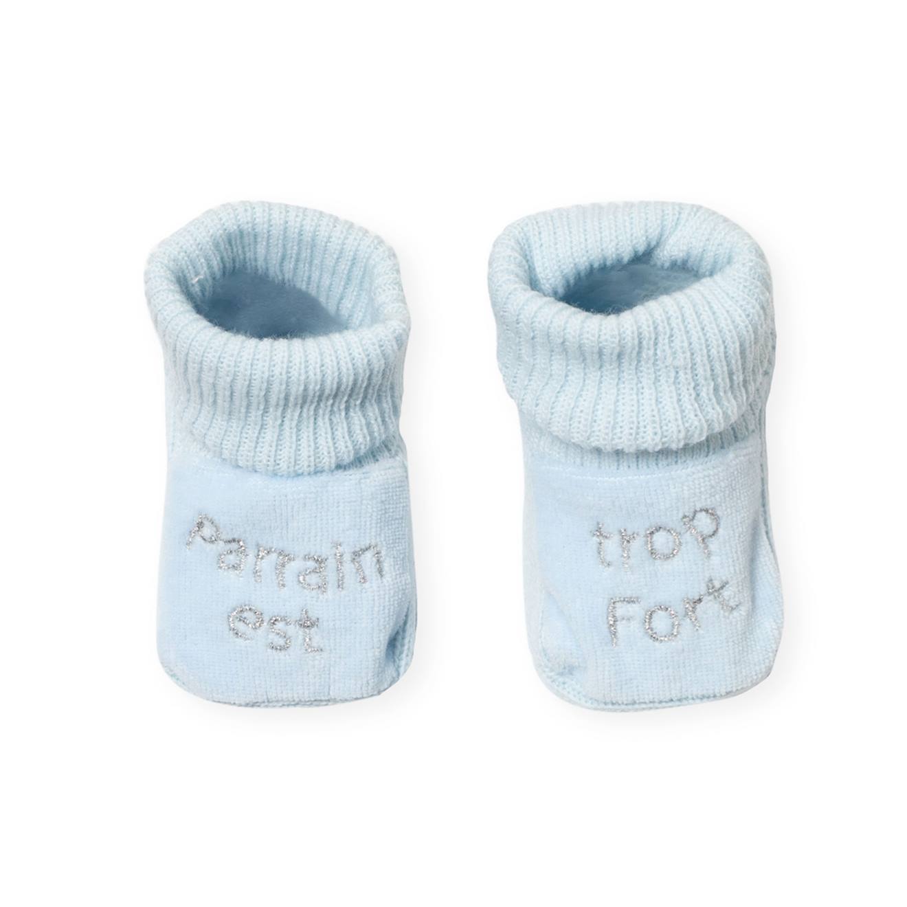 Chausson Pour Bébé Brodé Parrain Est Trop Fort Bleu