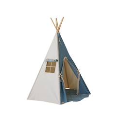 Jouet-Jeux d'imitation-Tente tipi avec pompoms et tapis jeans en coton