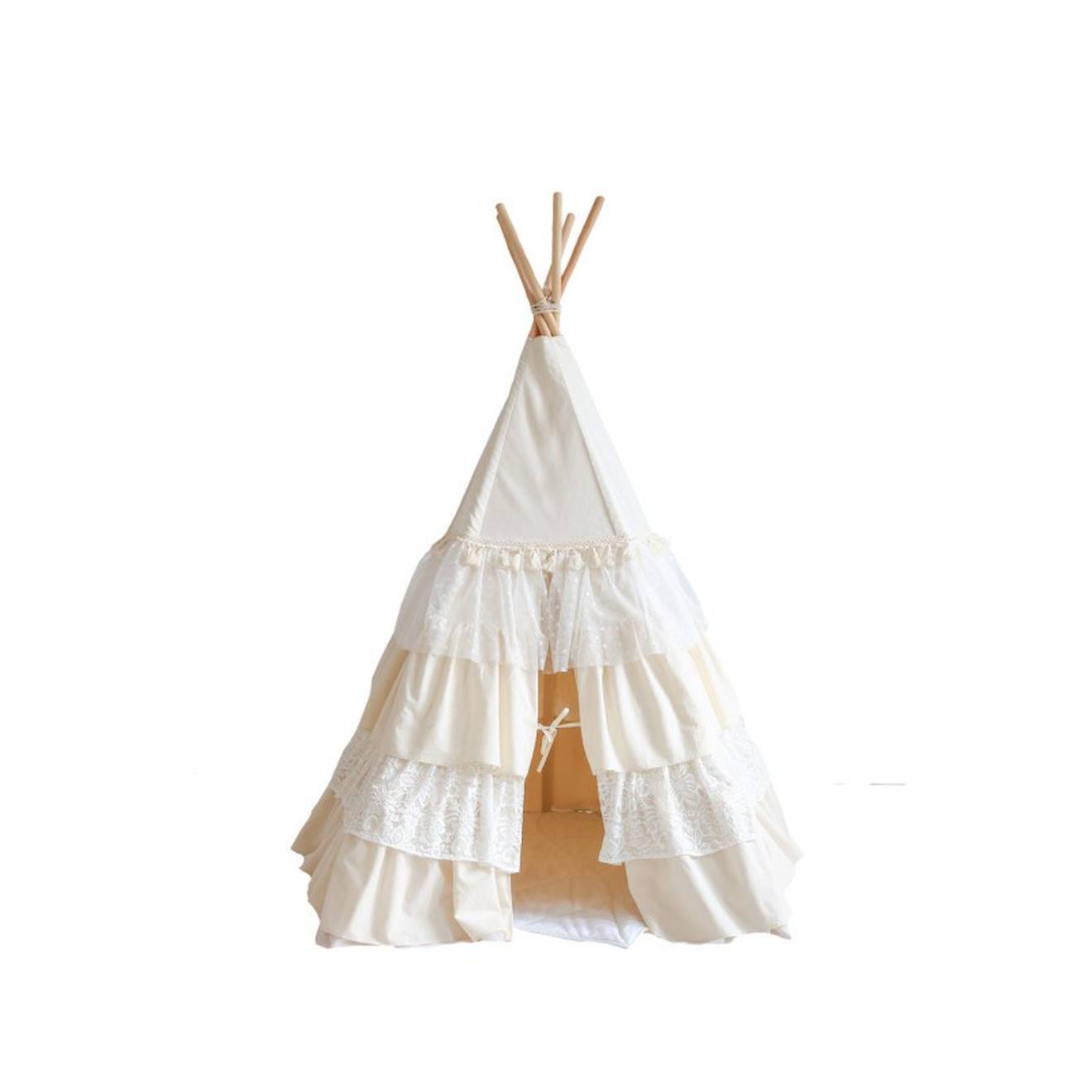 Tente Tipi Chic Avec Volants En Coton Beige