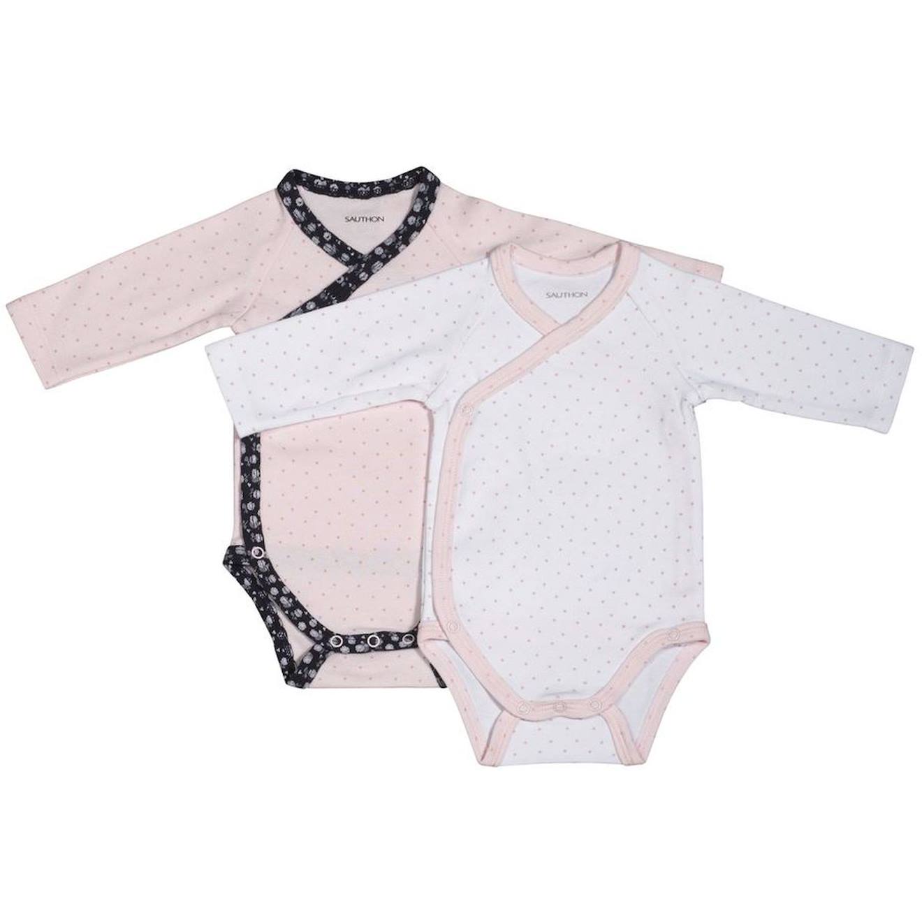 Bodies bébé à manches longues lot de 2 rose/blanc