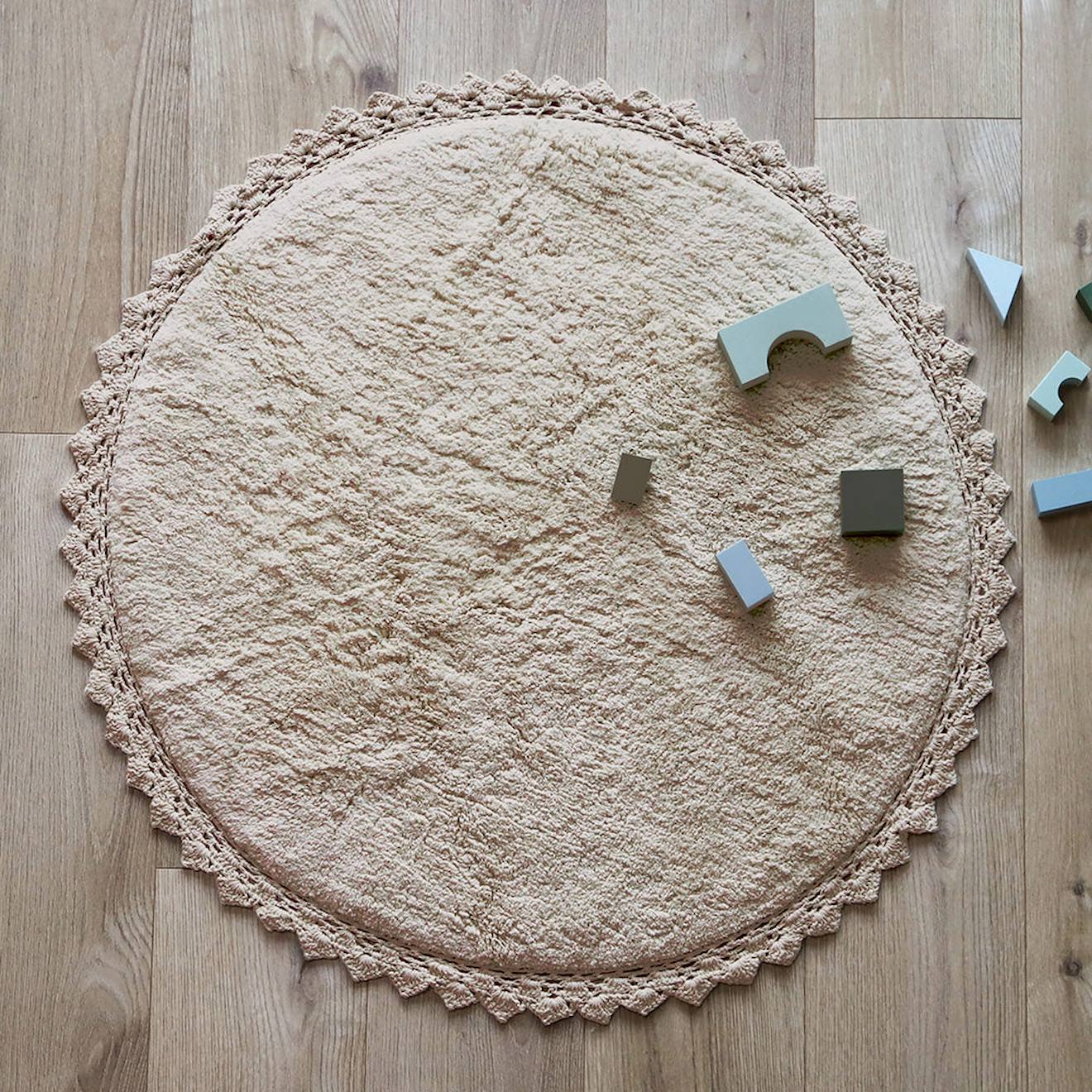 Tapis Rond Coton Lavable Finition Crochet Perla Sable