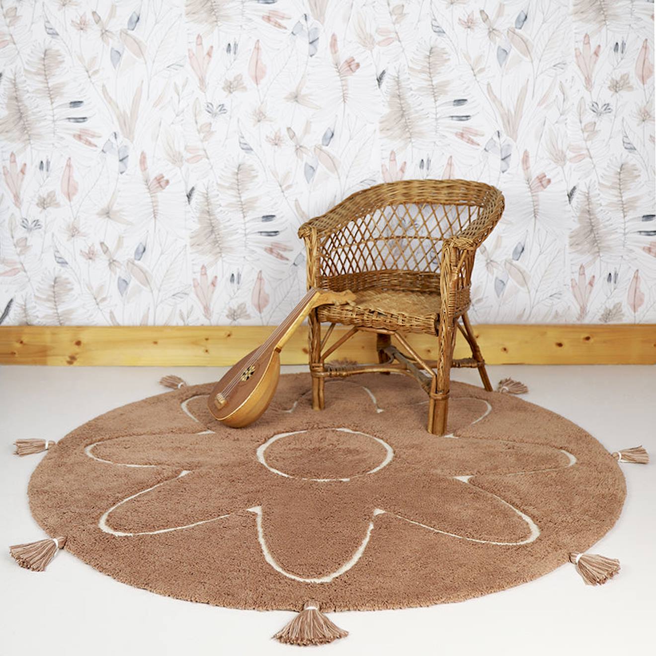 Yva Tapis Enfant Bohème Avec Pompons Brun Rosé