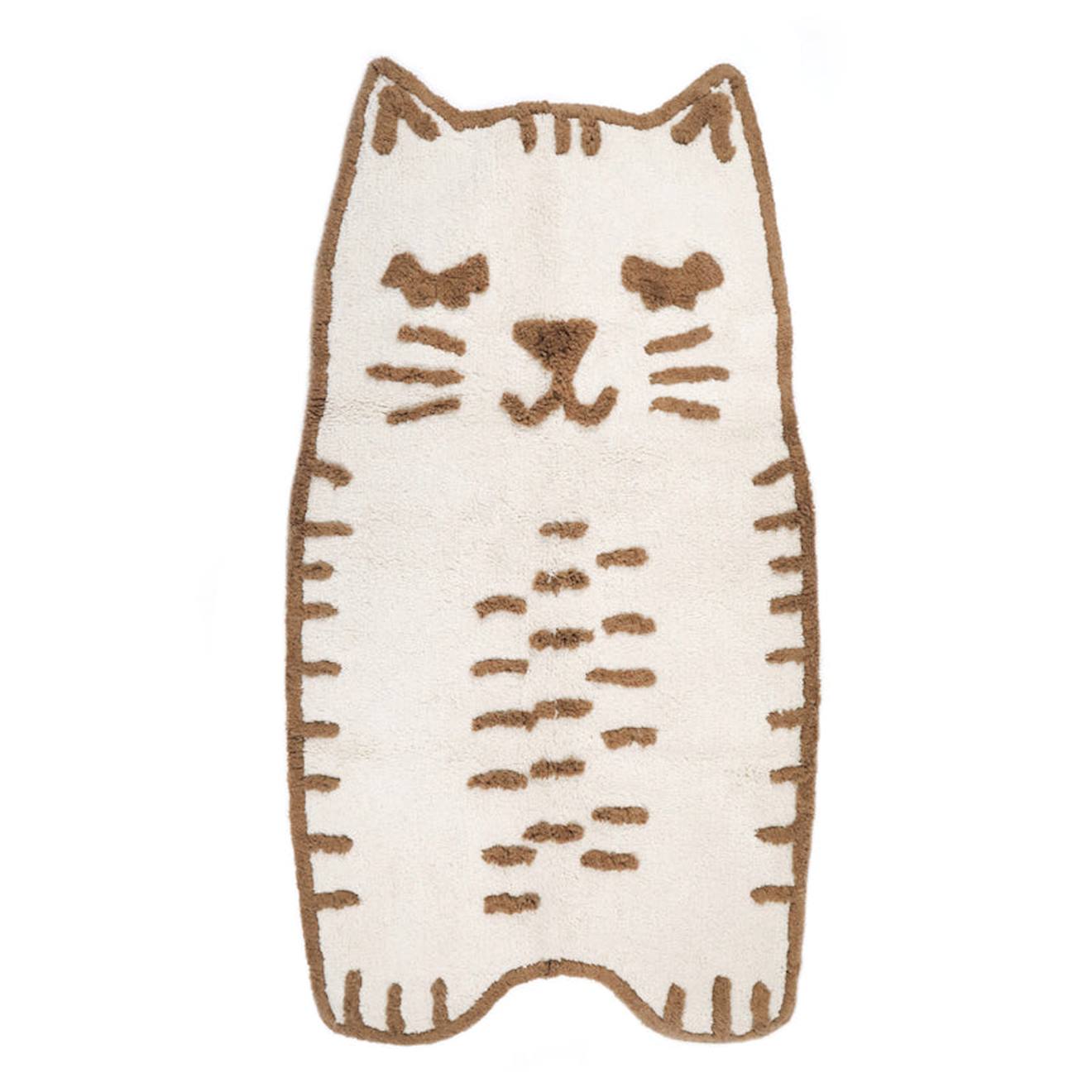 Tapis Chambre Enfant Coton Lavable Petit Chat Little Charlie Ecru Et Caramel (Nattiot) - Image 1