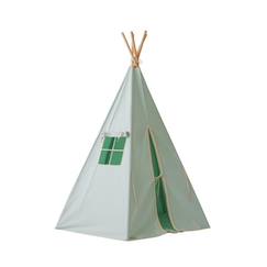 Jouet-Jeux d'imitation-Tente tipi avec pompoms et tapis menthe en coton