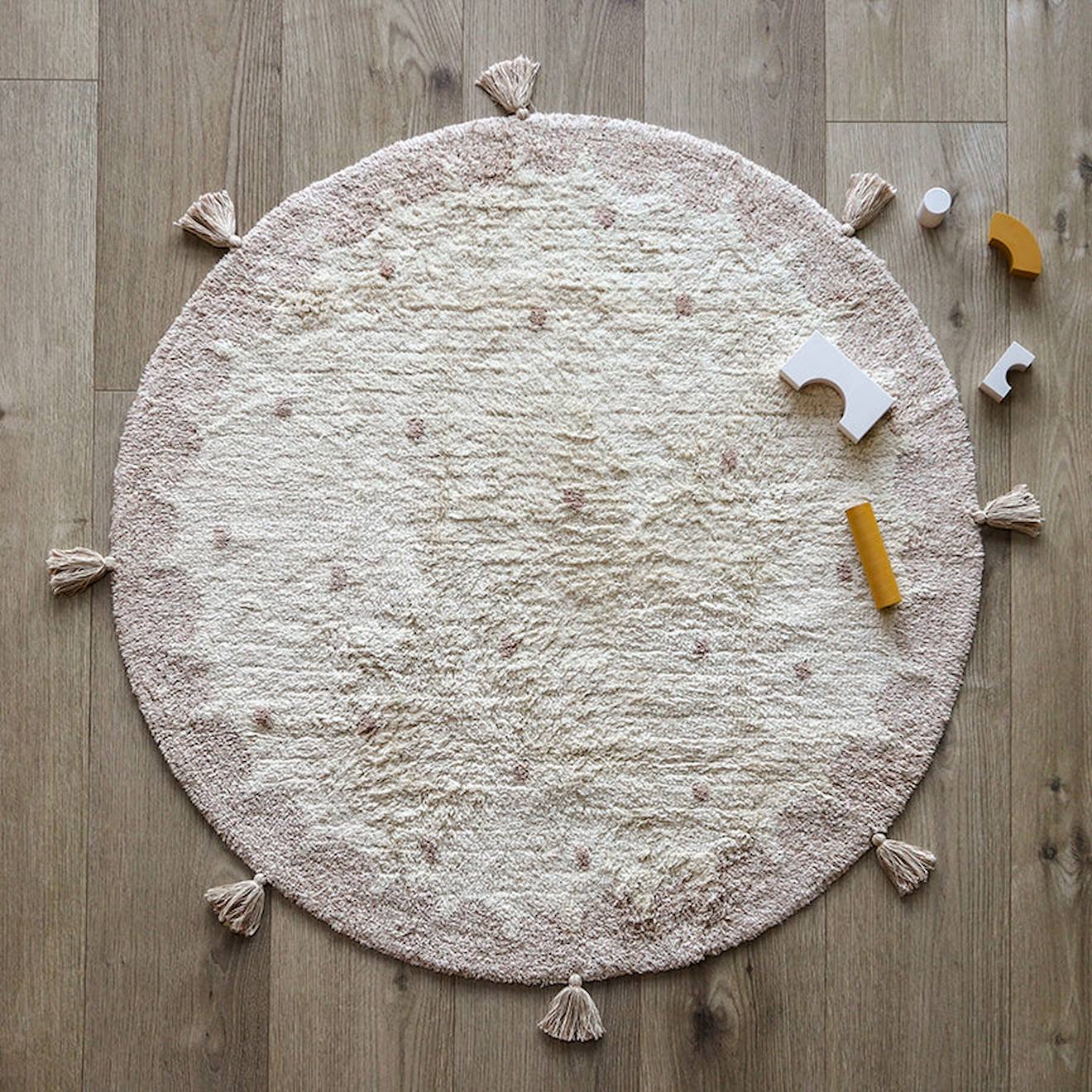 Tapis Chambre Enfant Coton Lavable À Pois Mallen Blanc