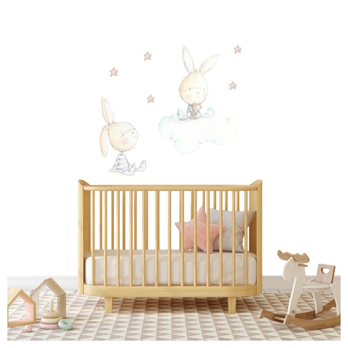 Sticker Mural Enfant Petits Lapins Twin Rabbit Multicolore