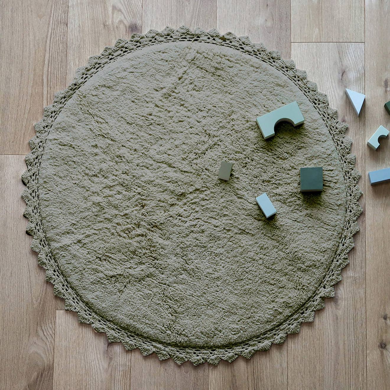 Tapis Rond Coton Lavable Finition Crochet Perla Olive