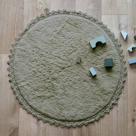 Nattiot - Tapis Rond Coton Lavable Finition Crochet Perla Olive