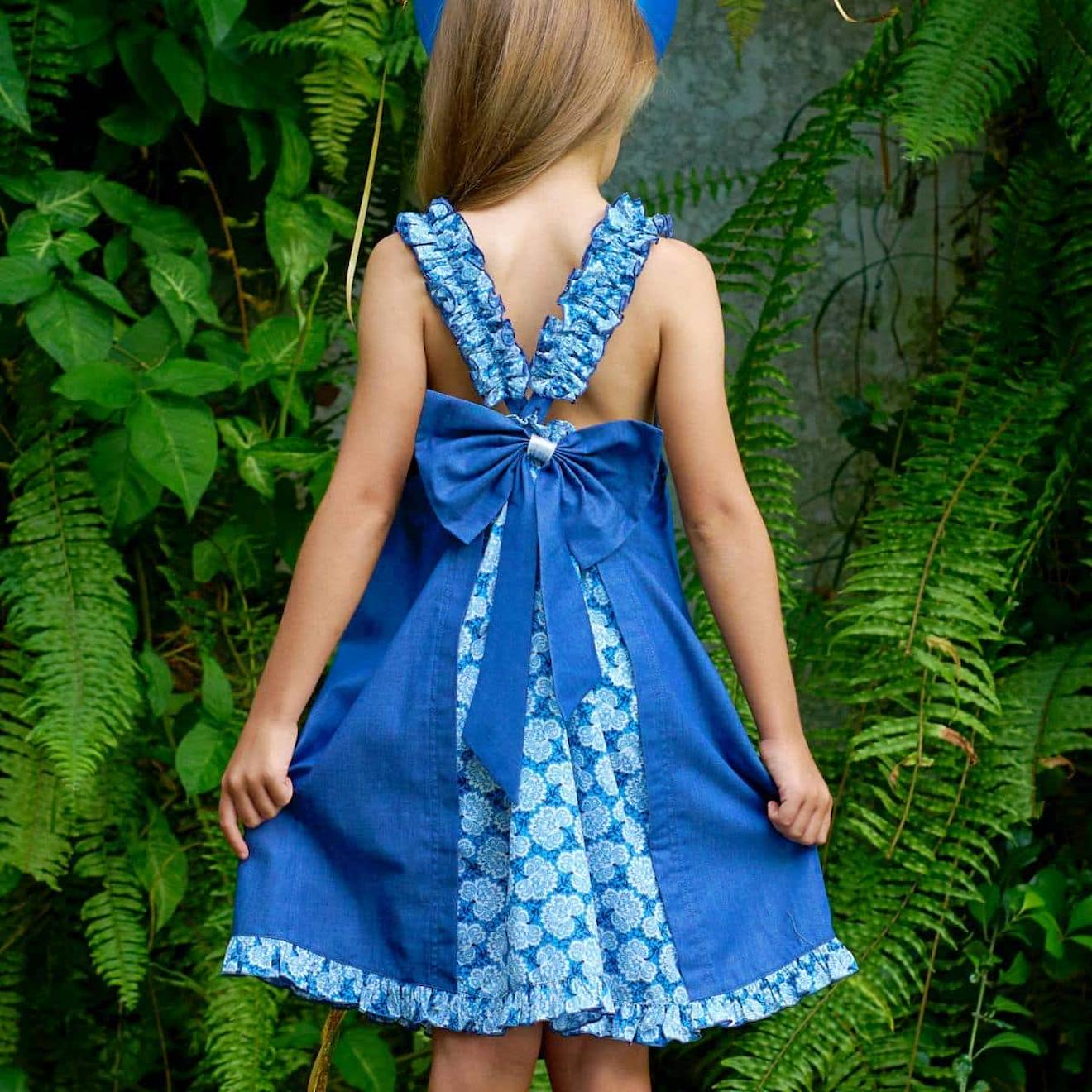 Robe Cérémonie Fleurie Noeud Amovible Anais Bleu Foncé