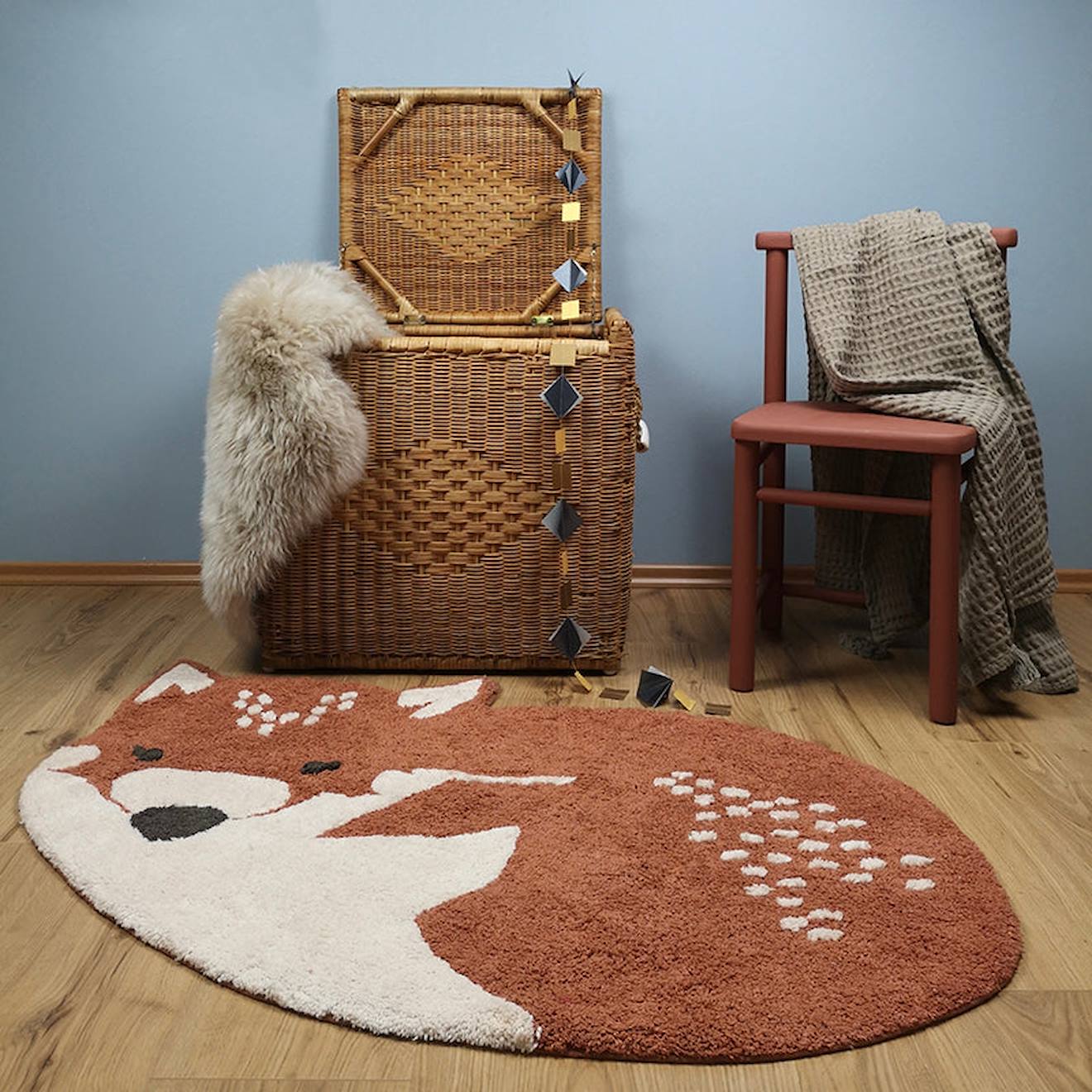 Tapis Chambre Enfant Coton Lavable Little Wolf Multicolore