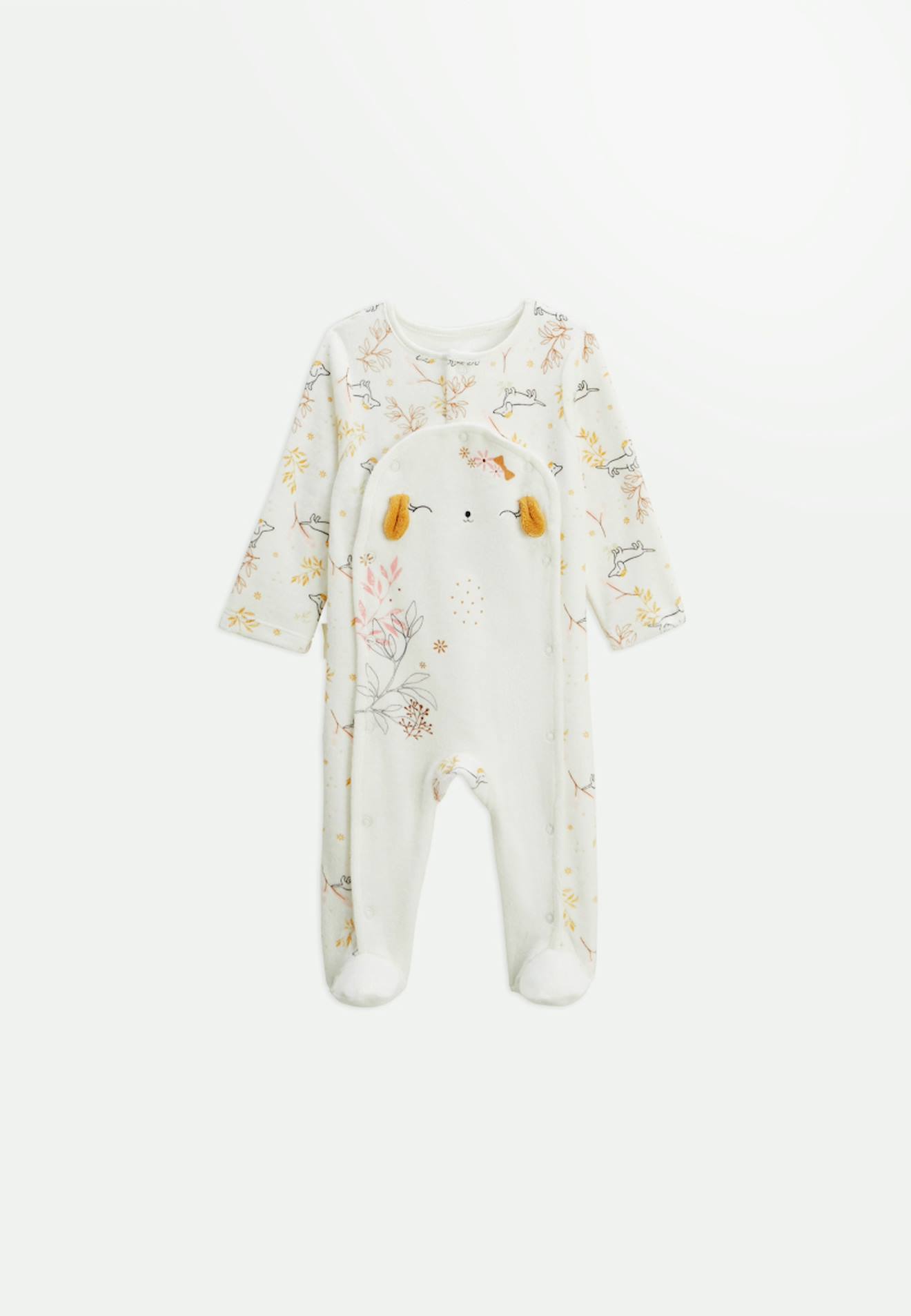 Pyjama Bébé En Velours Ouverture Pont Emilie Ecru