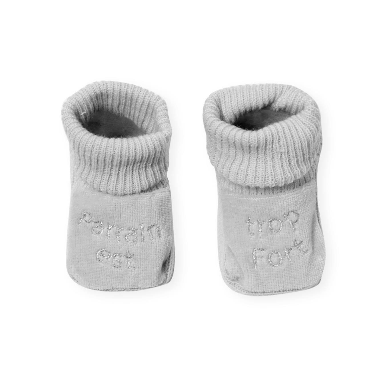 Chausson Pour Bébé Brodé Parrain Est Trop Fort Gris