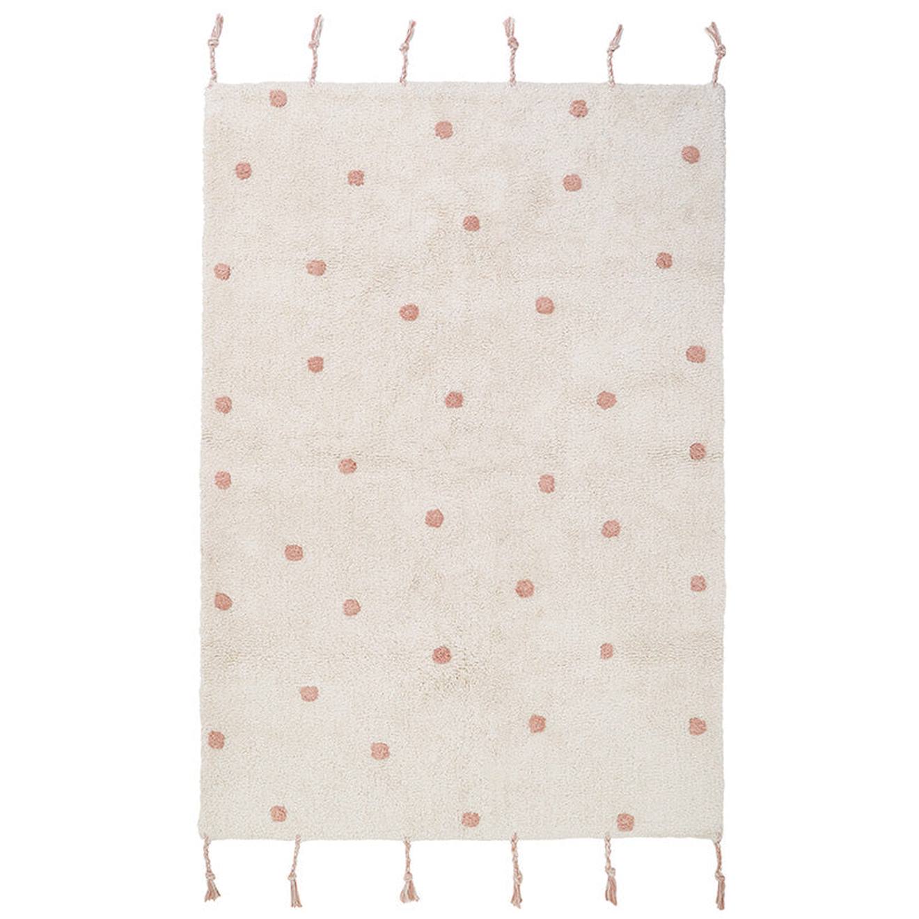 Tapis Chambre Enfant Coton Lavable À Pois Nümi Rose Nude