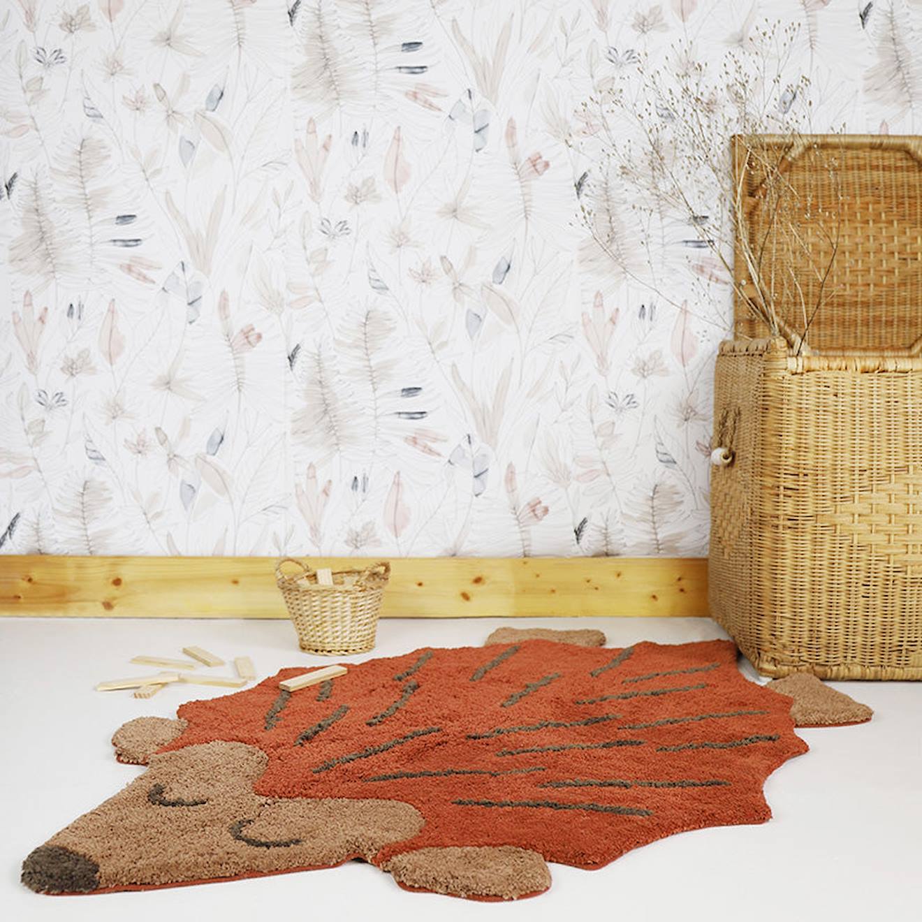 Tapis Chambre Enfant Coton Lavable Petit Hérisson Ollen Multicolore