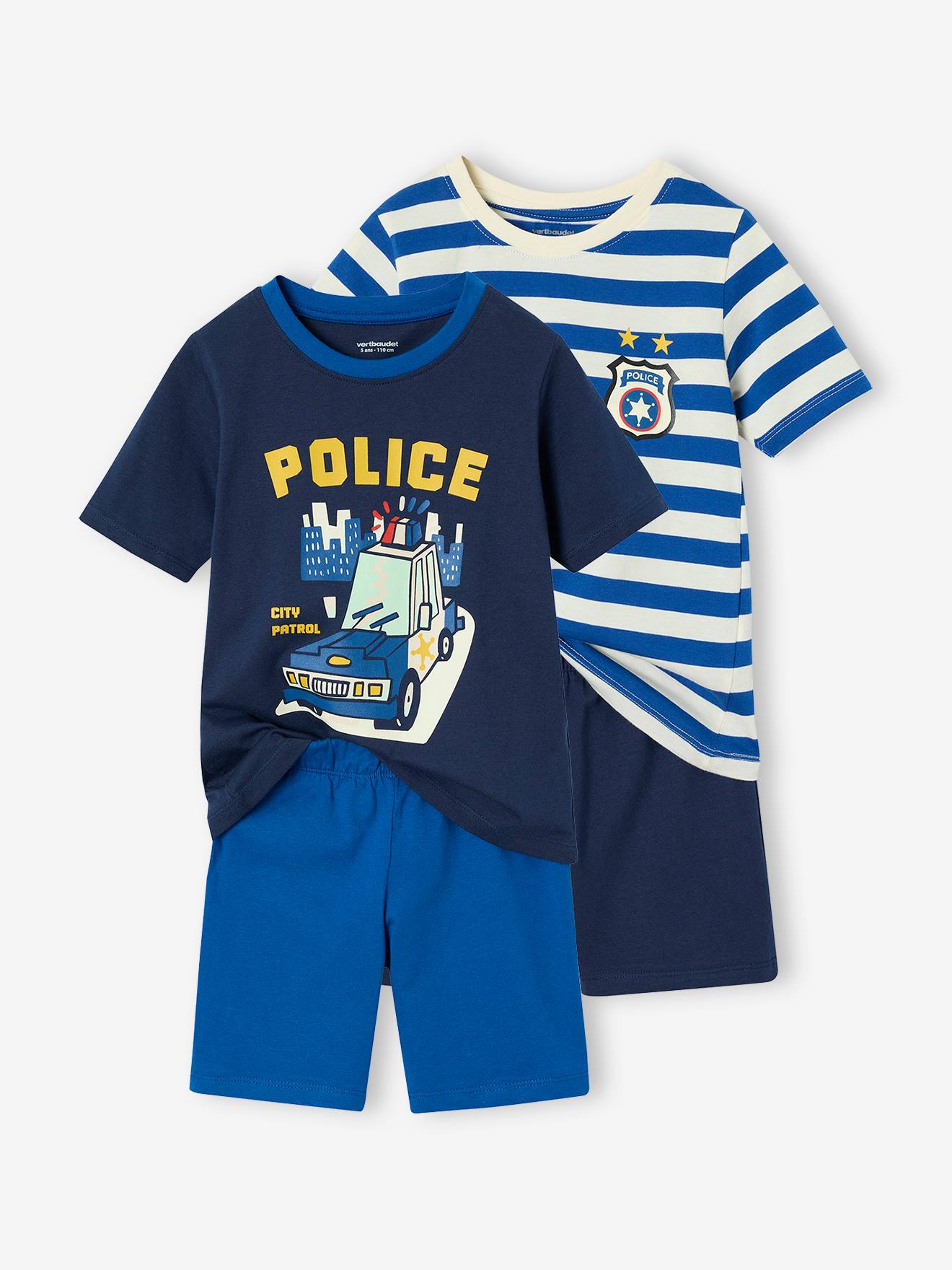 Lot de 2 Pyjashorts Police Garçon bleu roi