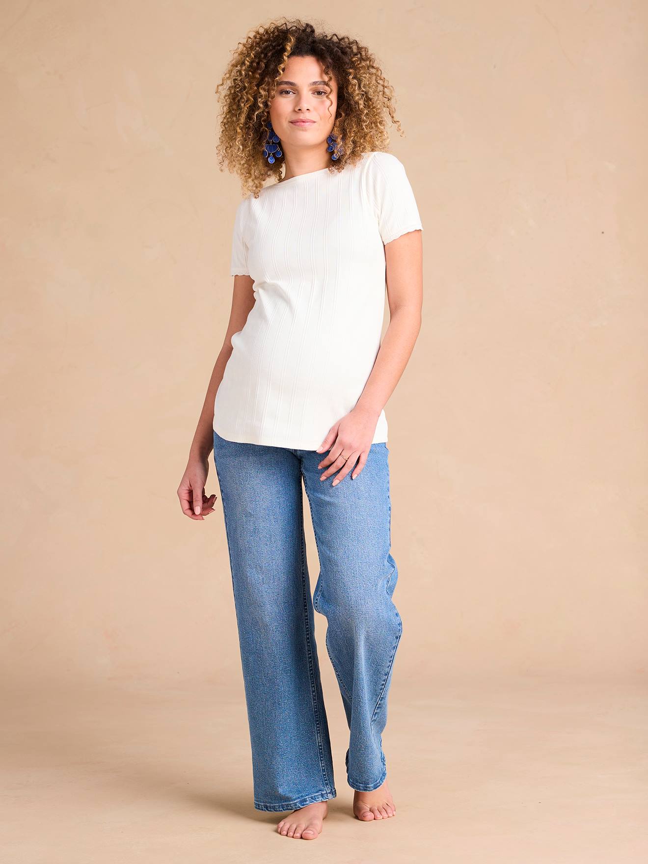 Jean large de grossesse avec bandeau seamless ENVIE DE FRAISE stone
