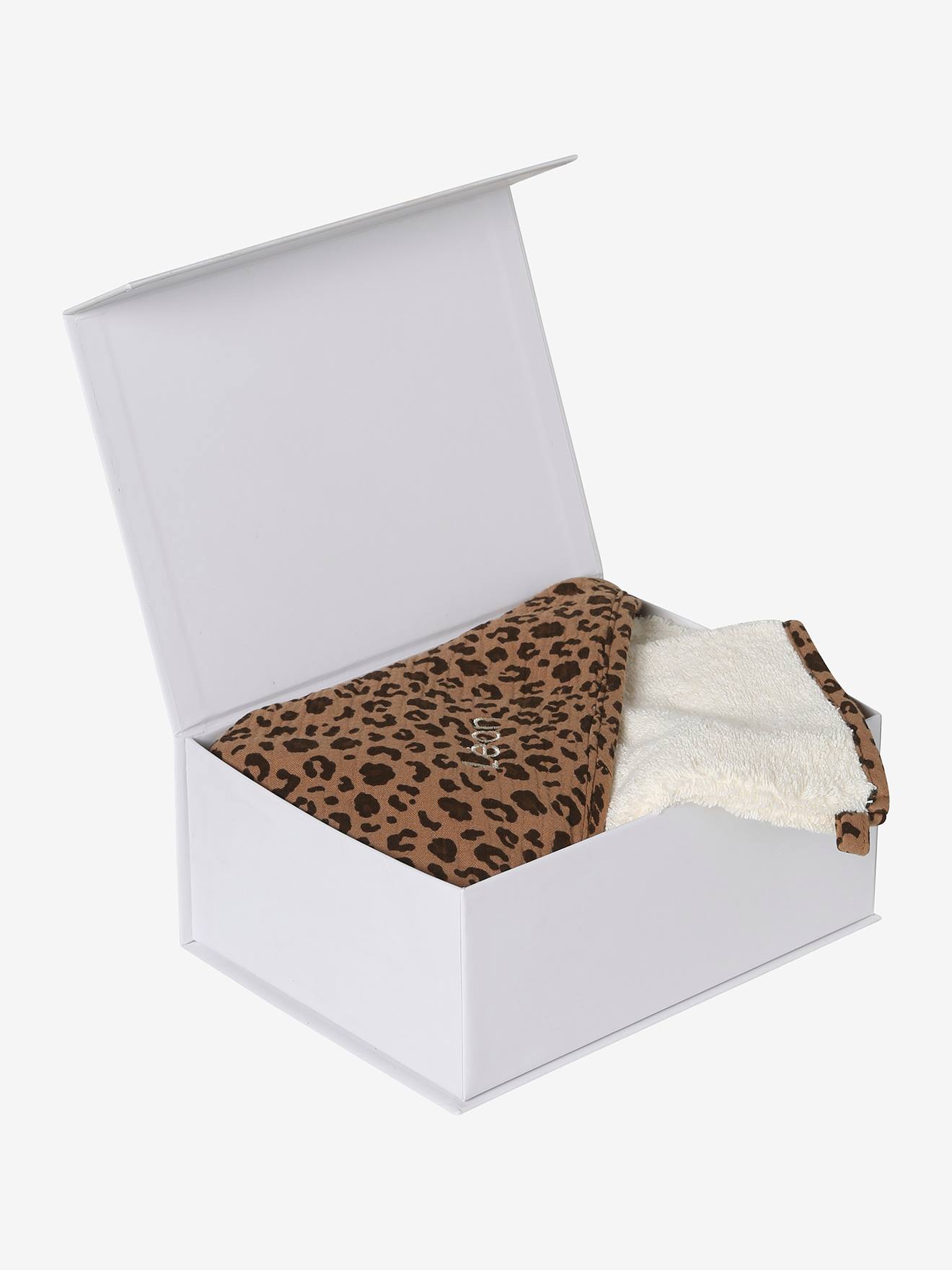 Coffret cadeau naissance cape de bain et gant de toilette personnalisable écru (Envie De Fraise) - Image 1